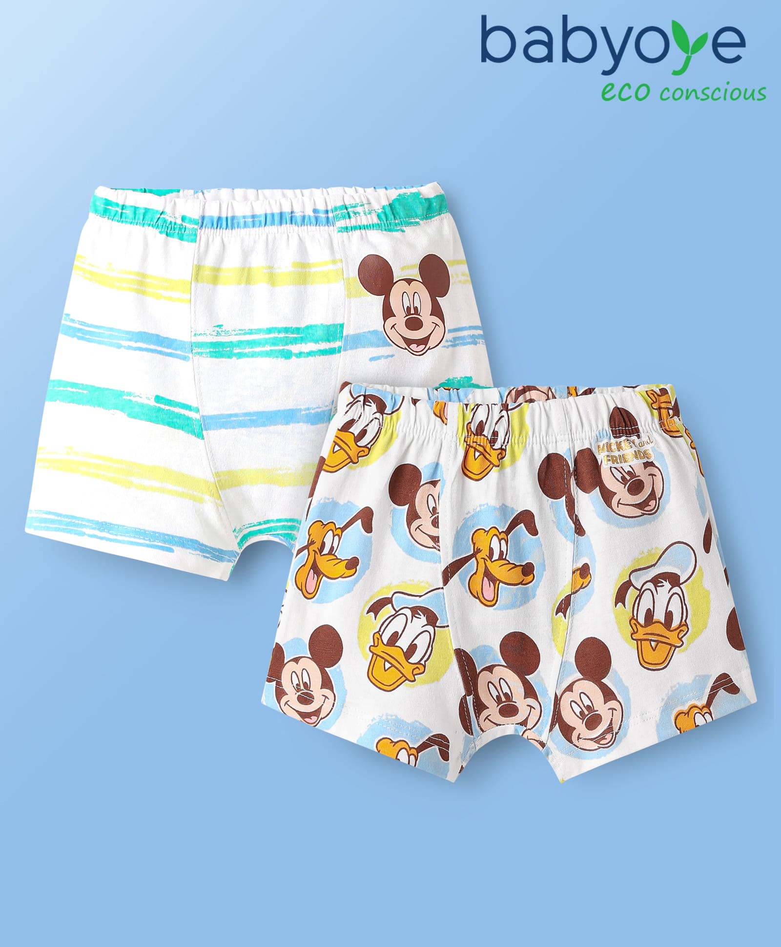 Babyoye Disney Lycra Knit Gold Foil Detailing Trunks With Mickey & Friend Graphics Pack Of 2 - White-image-49