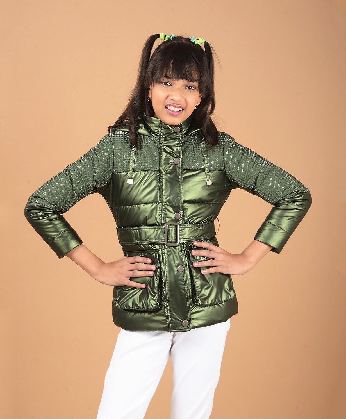 CRIMSOUNE CLUB Three Fourth Sleeves Solid Padded Jacket - Olive Green-image-33