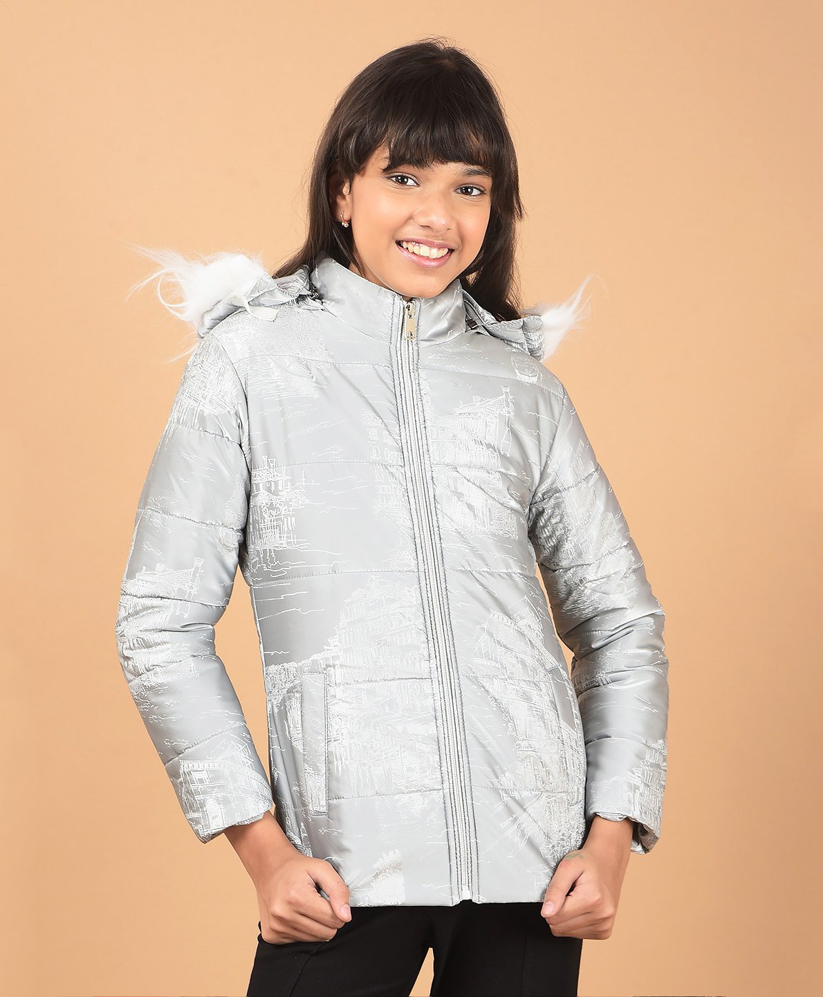 CRIMSOUNE CLUB Full Sleeves House Printed Padded Jacket - Grey-picture-12