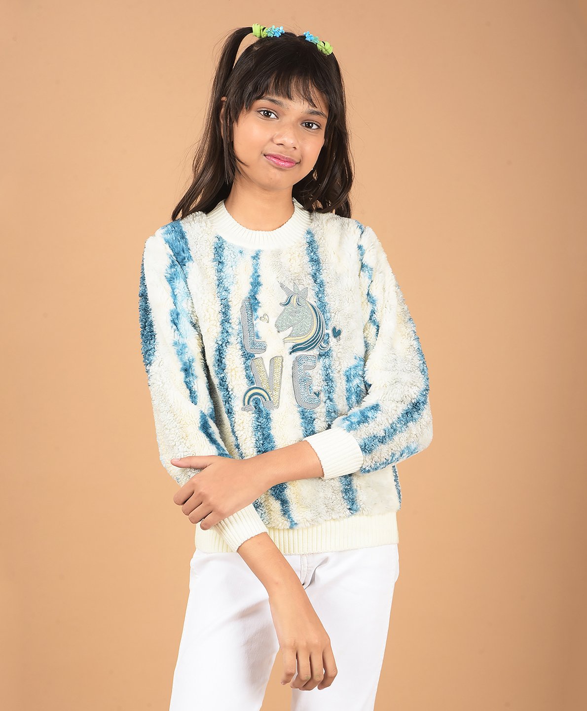 CRIMSOUNE CLUB Full Sleeves Unicorn & Text Designed Sweatshirt - Blue-image-34
