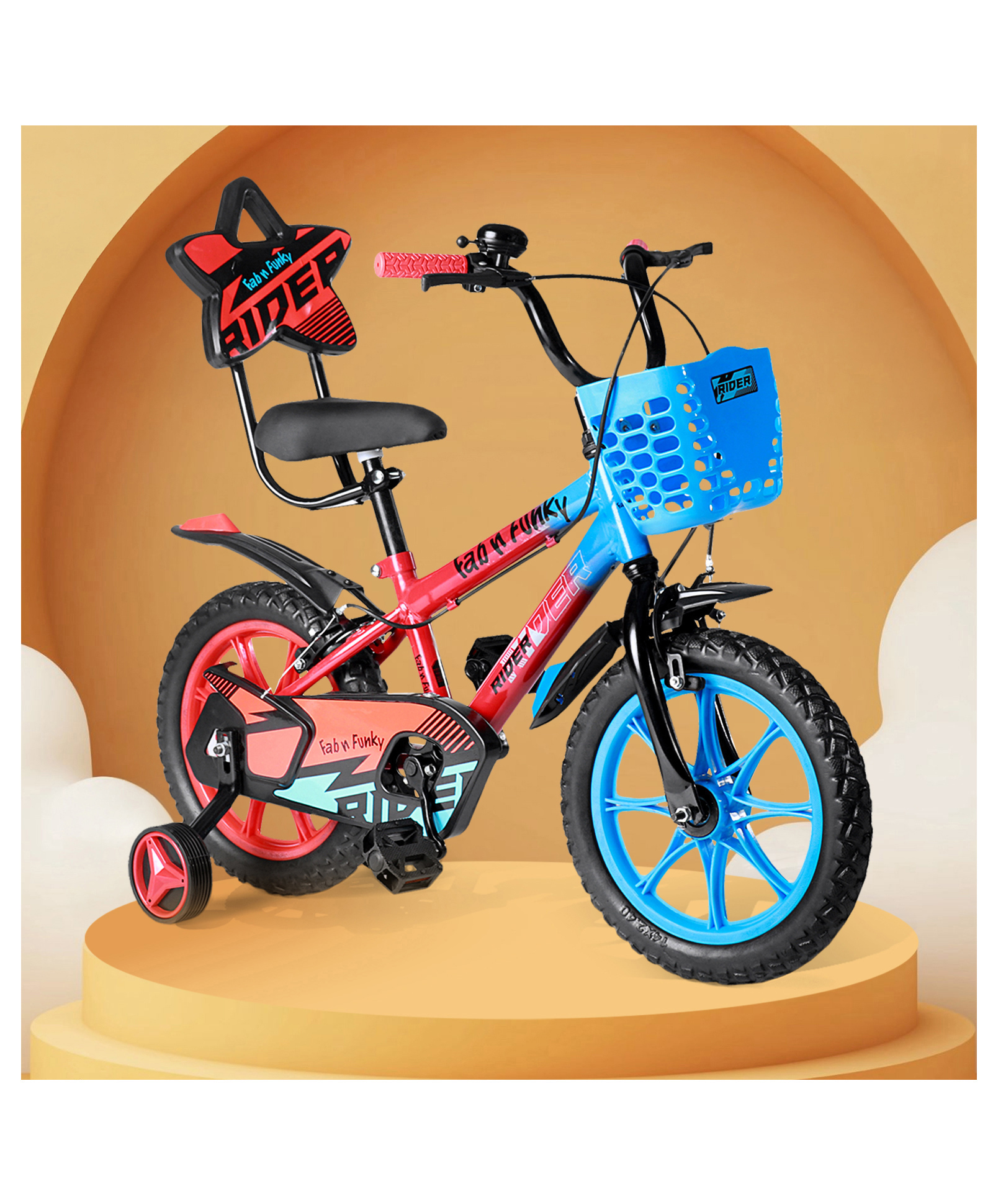 Jazz Rider Kids Bicycle with Storage Basket Bell & Training Wheels - Red & Blue
