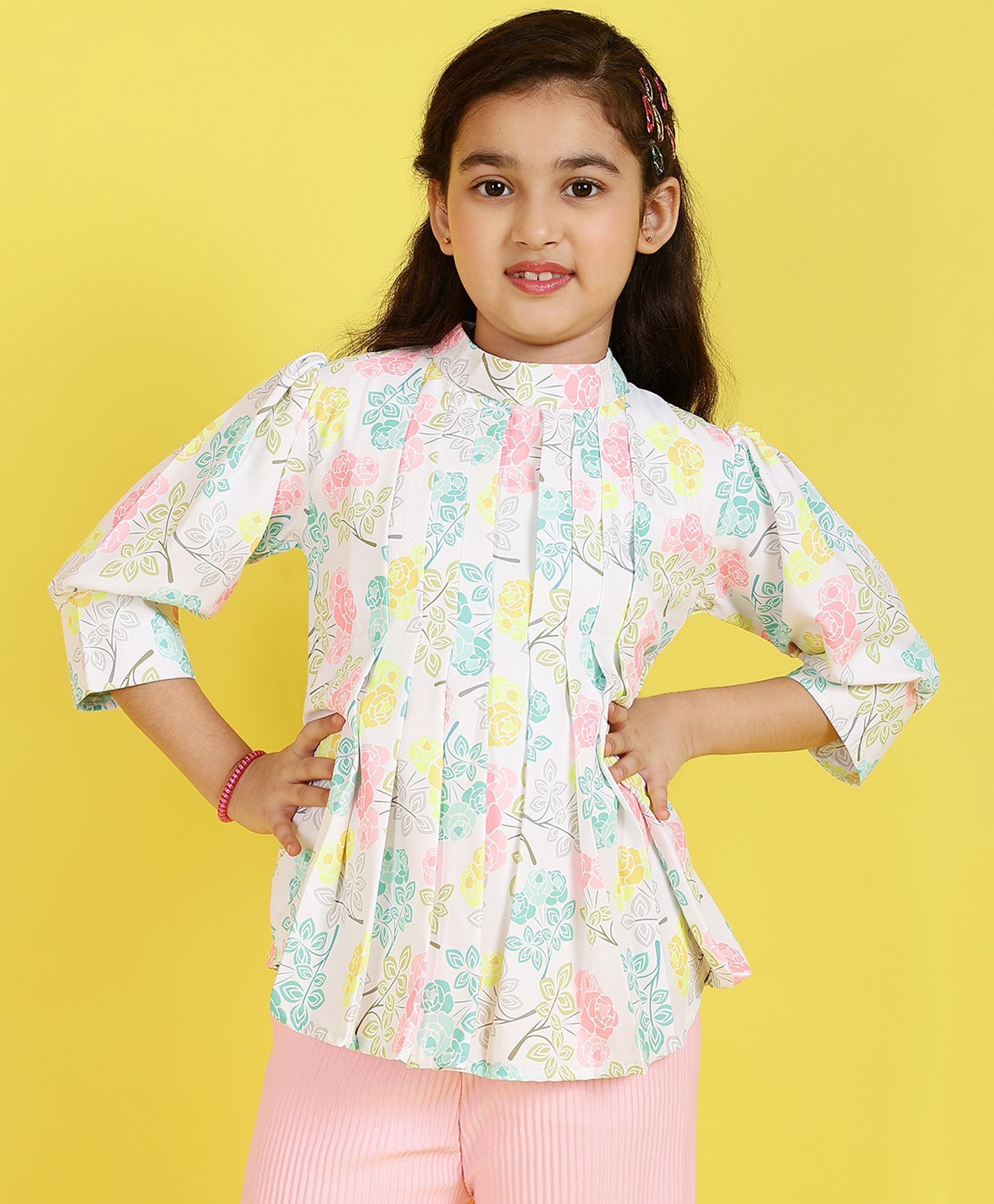 ISHTI Three Fourth Sleeves Floral Printed Top - Multi Colour-picture-17