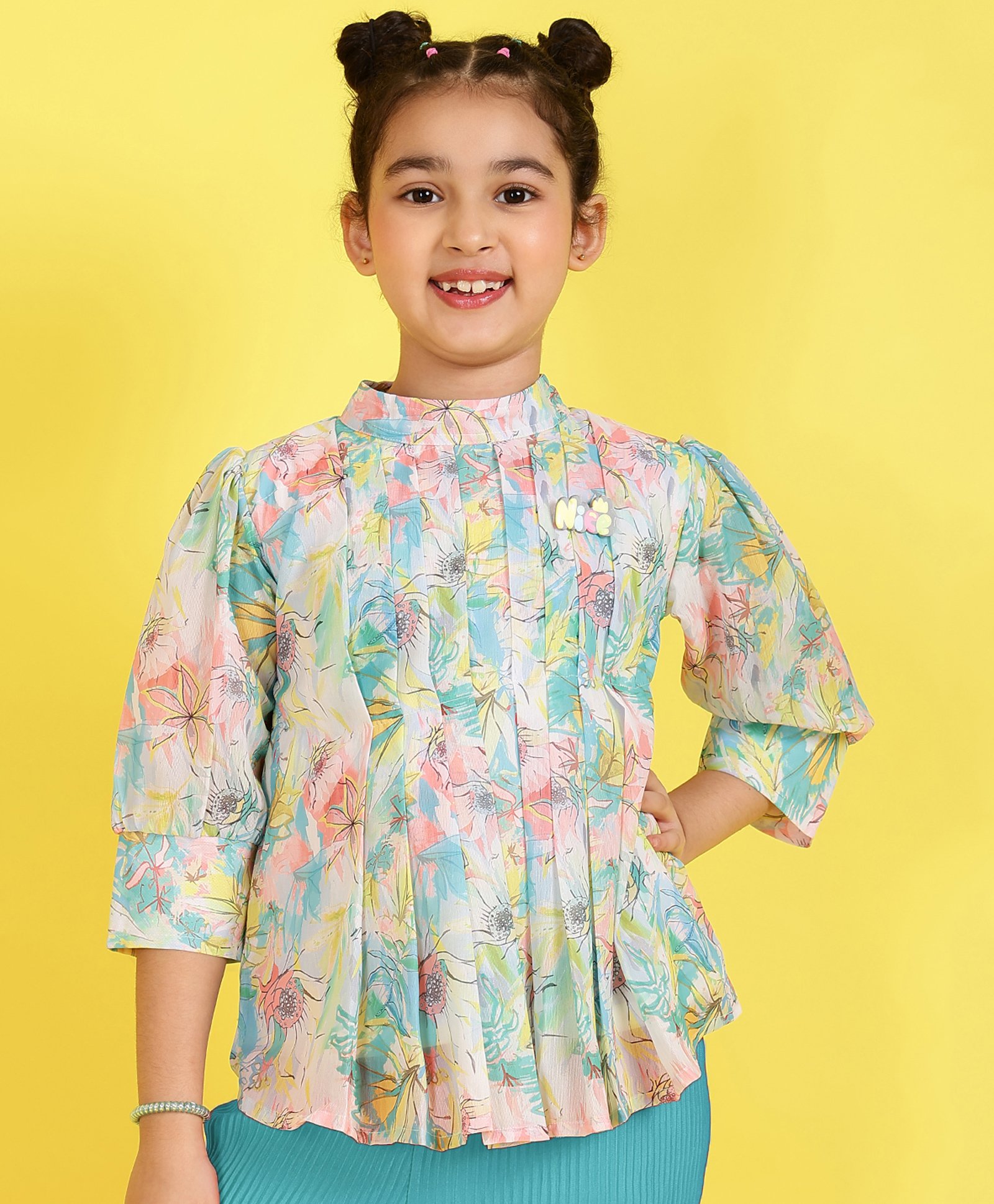 ISHTI Three Fourth Sleeves Floral Printed Top - Multi Colour-picture-31