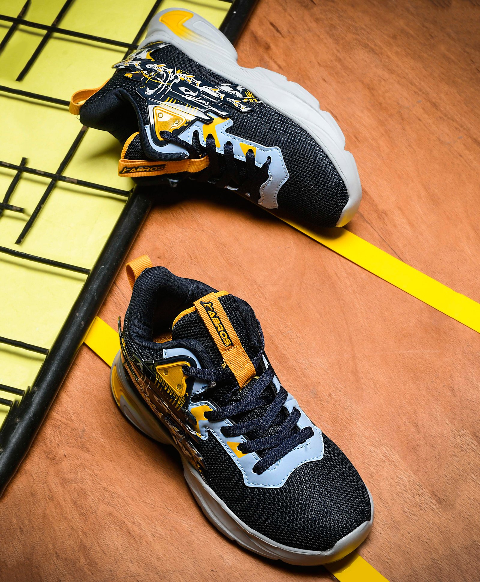 ABROS Mesh Detailed Aeroplane Designed Running Shoes - Navy Blue & Mustard-image-17