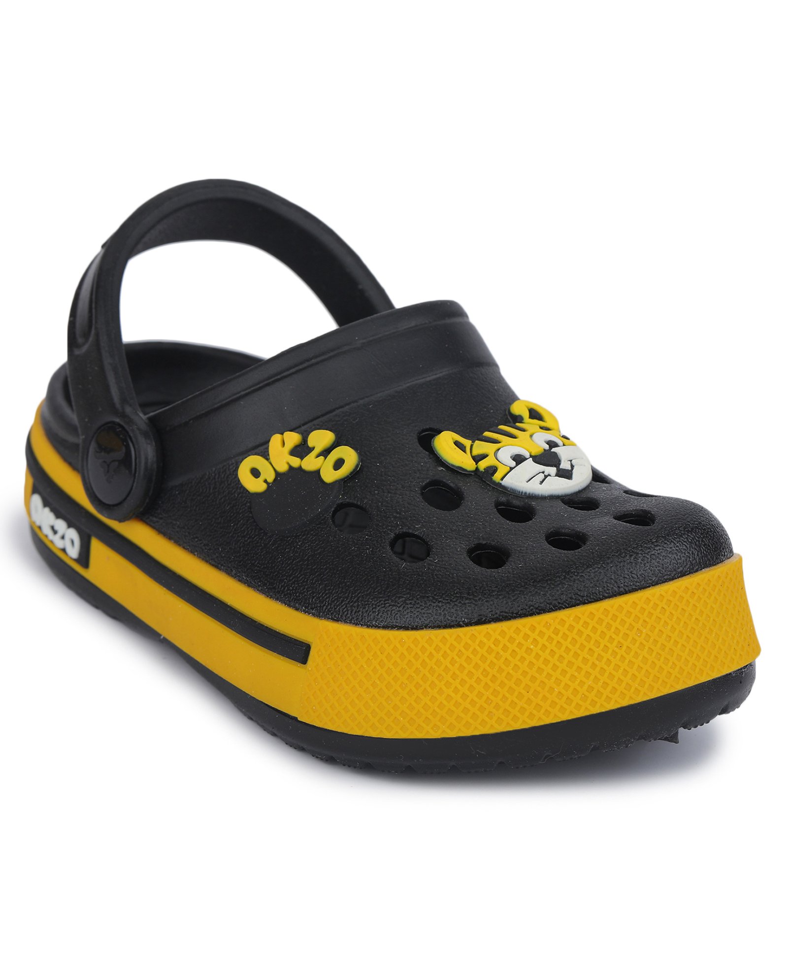 ABROS Tiger Applique Detailed Perforated Slingback Clogs - Black & Mustard-image-49