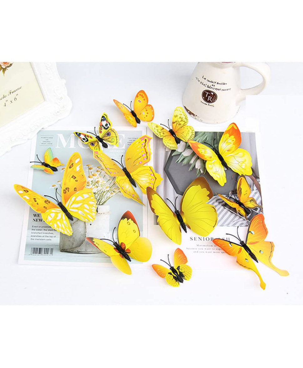 JAAMSO ROYALS Yellow 3D Magnet Wall Sticker 12 Piece Butterfly Sticker Sheet 16 cm-picture-39
