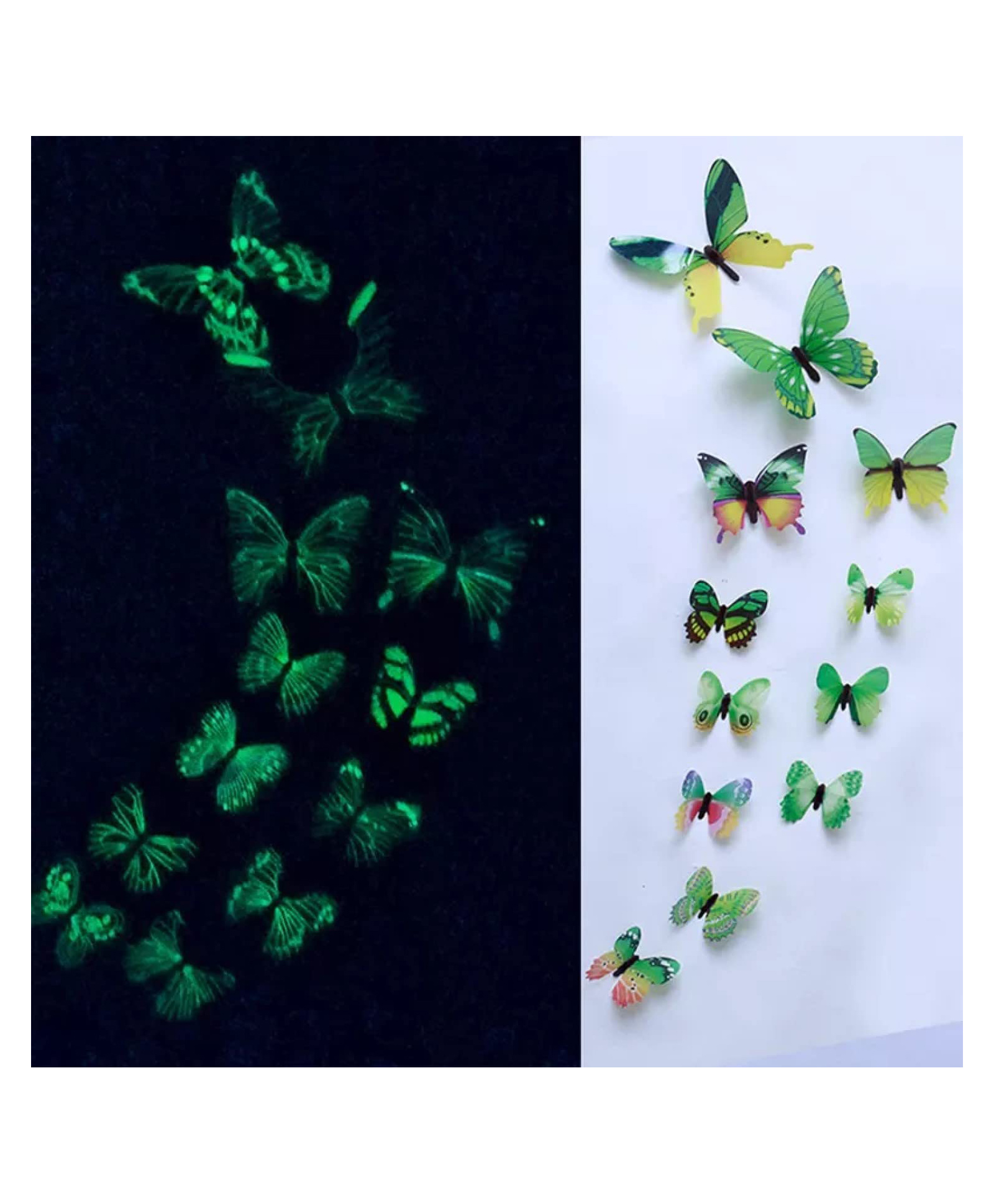 JAAMSO ROYALS Green Glow in The Dark 3D Butterfly, 12 Piece Butterfly Sticker Sheet-picture-15