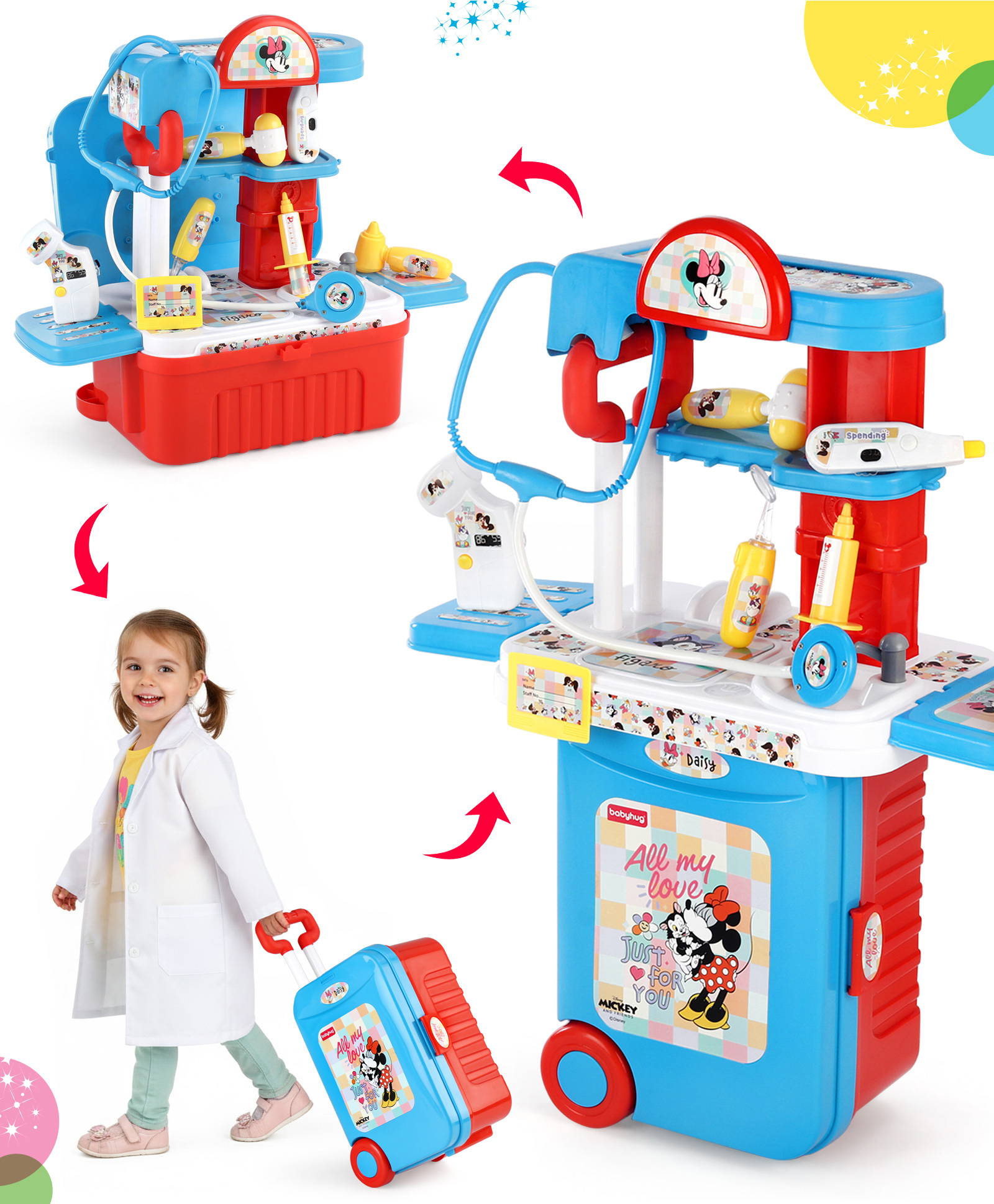 Babyhug Disney Mickey & Friends Doctor Trolley for Kids| Kids Doctors Play Set trolley, Medical Trolley Cart for Kids with 18 Pcs - Blue & Red-image-33