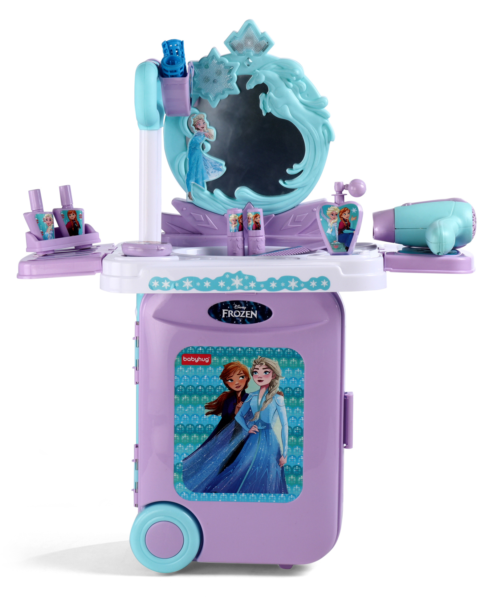 Babyhug Disney Frozen Theme Pretend Play Makeup Trolley Set with Briefcase and Accessories| Cosmetic Set 2 in 1 Vanity Table | Beauty Make Up Trolley Set with 22 pieces & 2 Sticker - Lilac