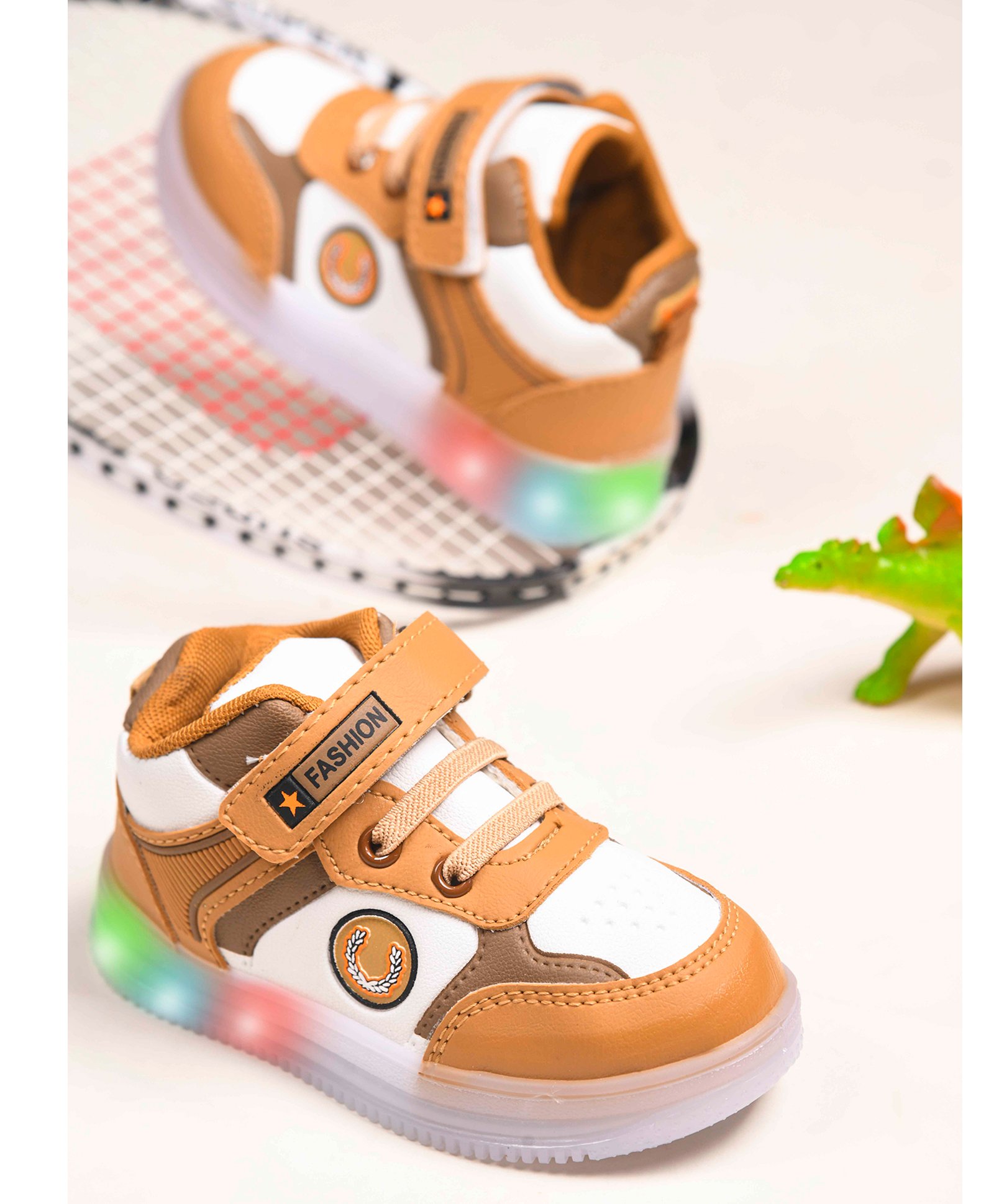 KATS Colour Blocked LED Shoes With Velcro Closure - Beige-picture-47