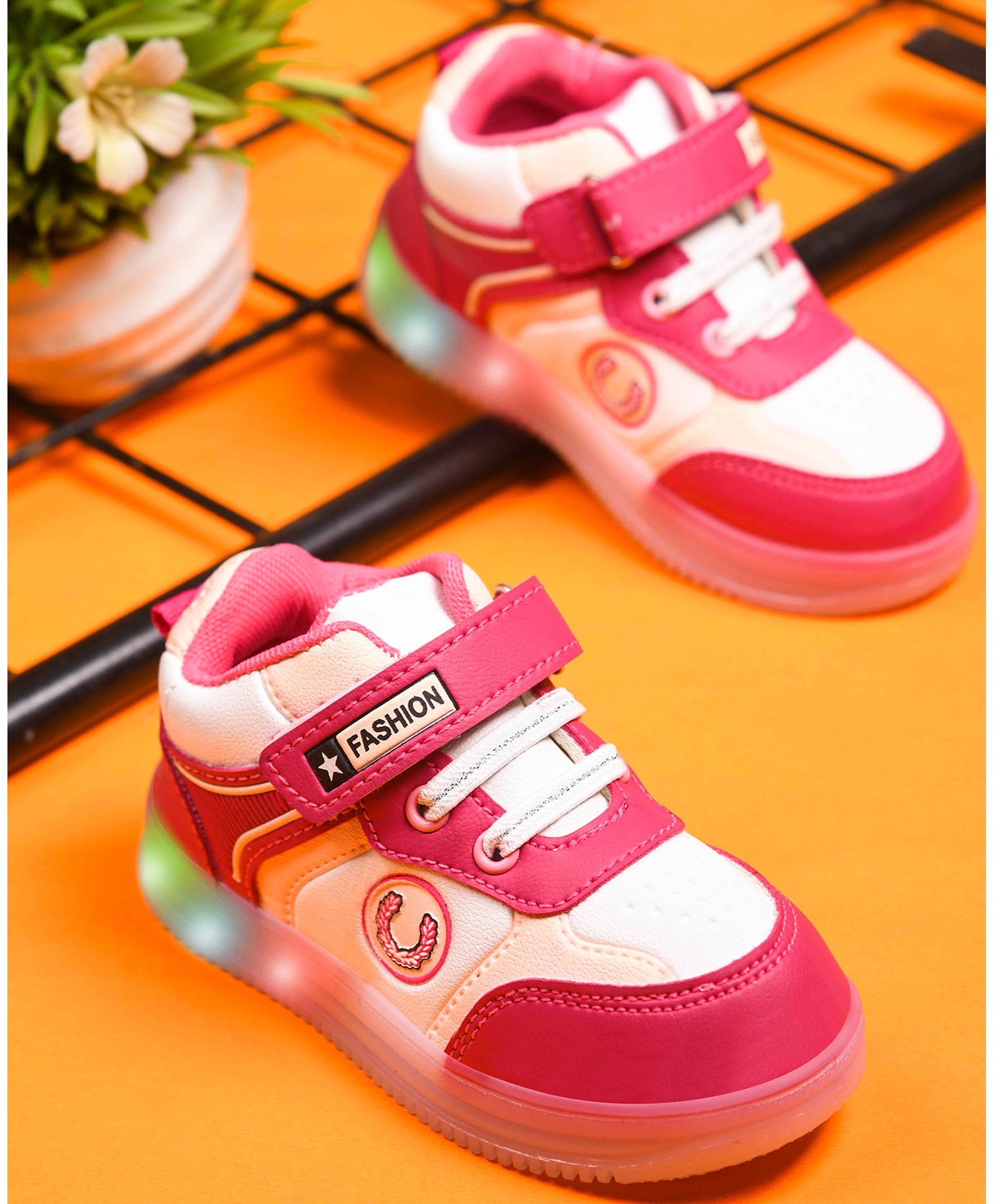 KATS Colour Blocked LED Shoes With Velcro Closure - Pink-picture-5