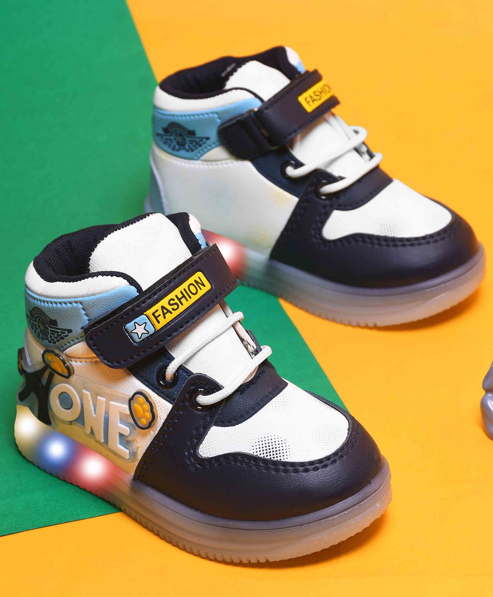 KATS One Text Patch Designed & Colour Blocked LED Shoes With Velcro Closure - Navy Blue-image-32