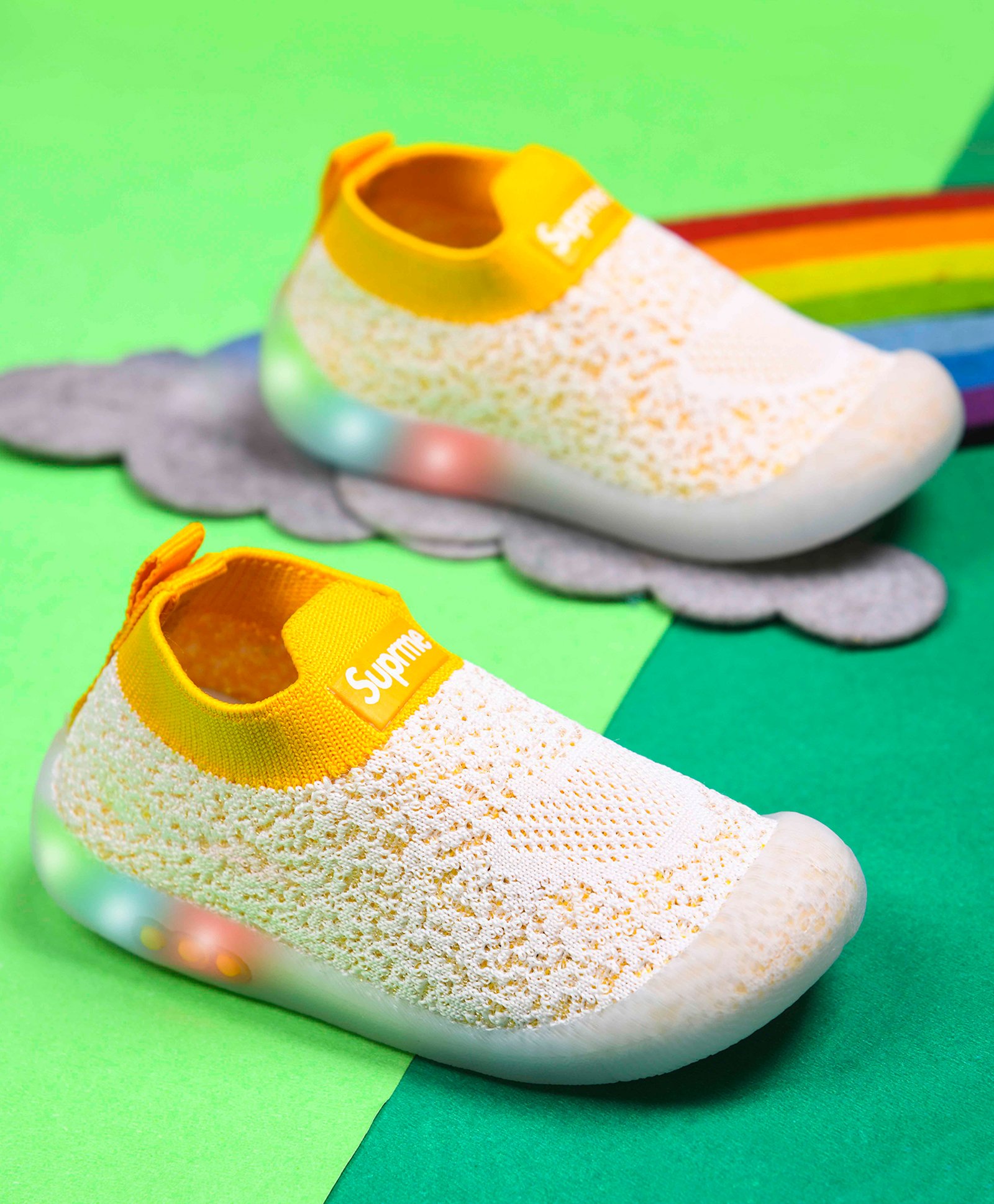 KATS Colour Blocked & Mesh Detailed LED Shoes - White-picture-39