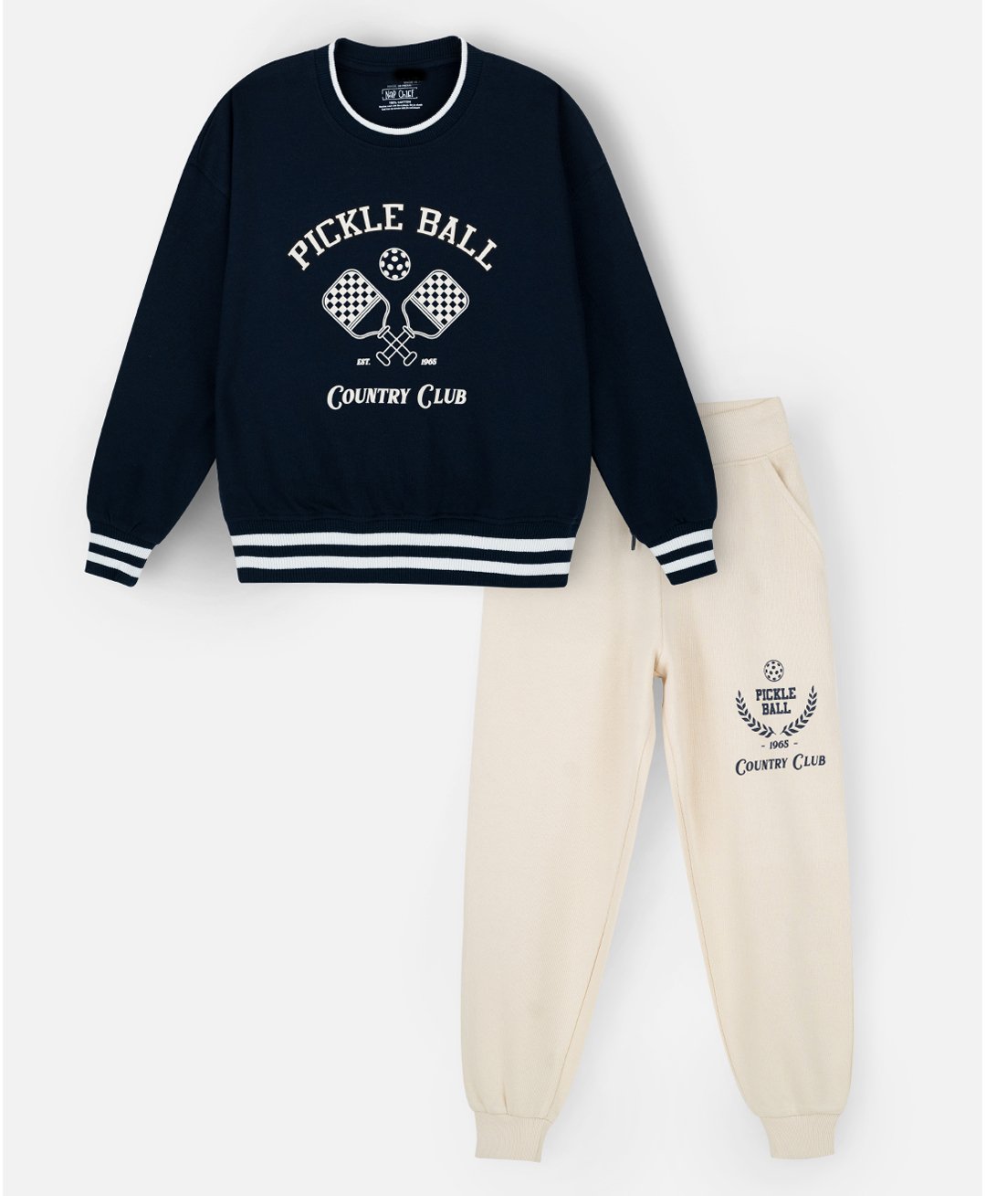 Nap Chief Pure Cotton Full Sleeves Pickle Ball Country Club Text Printed Sweatshirt & Joggers Set - Navy Blue-image-27