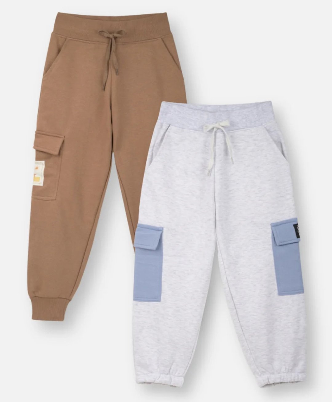 Nap Chief Pure Cotton Pack Of 2 Colour Blocked Joggers - Grey & Brown-picture-13