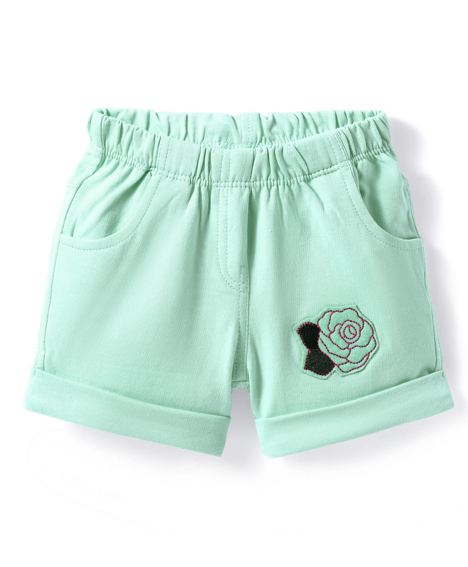 Tango Looper Knit Knee Length Shorts With Rose Patch - Green-image-17
