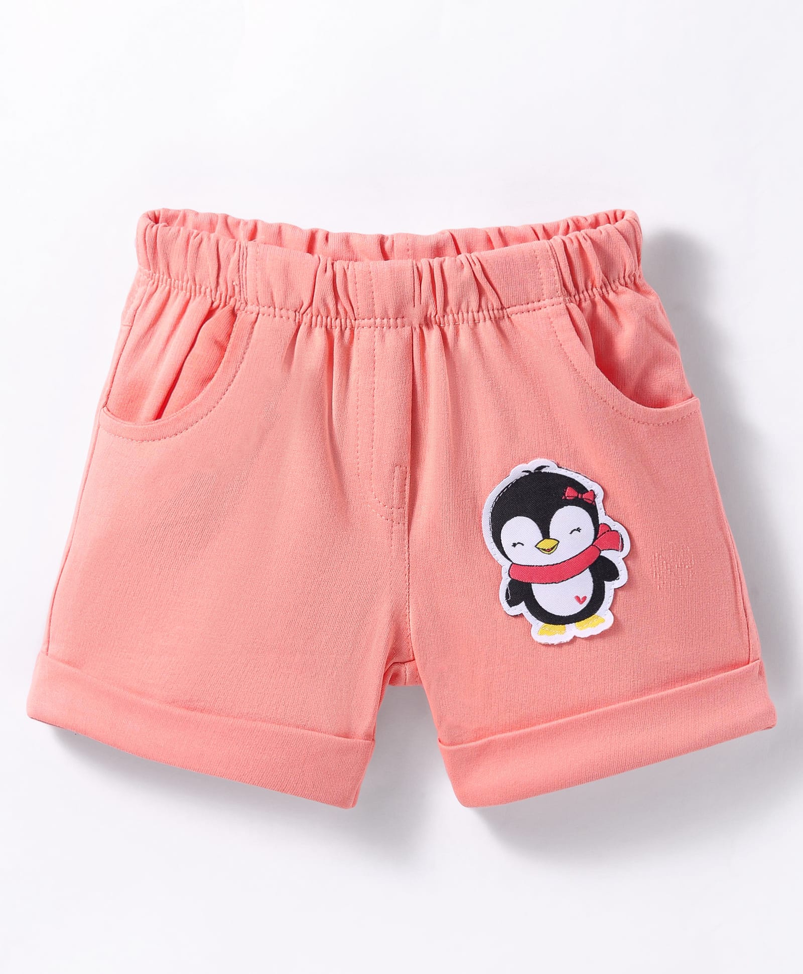 Tango Looper Knit Knee Length Shorts With Penguin Patch - Peach-image-3