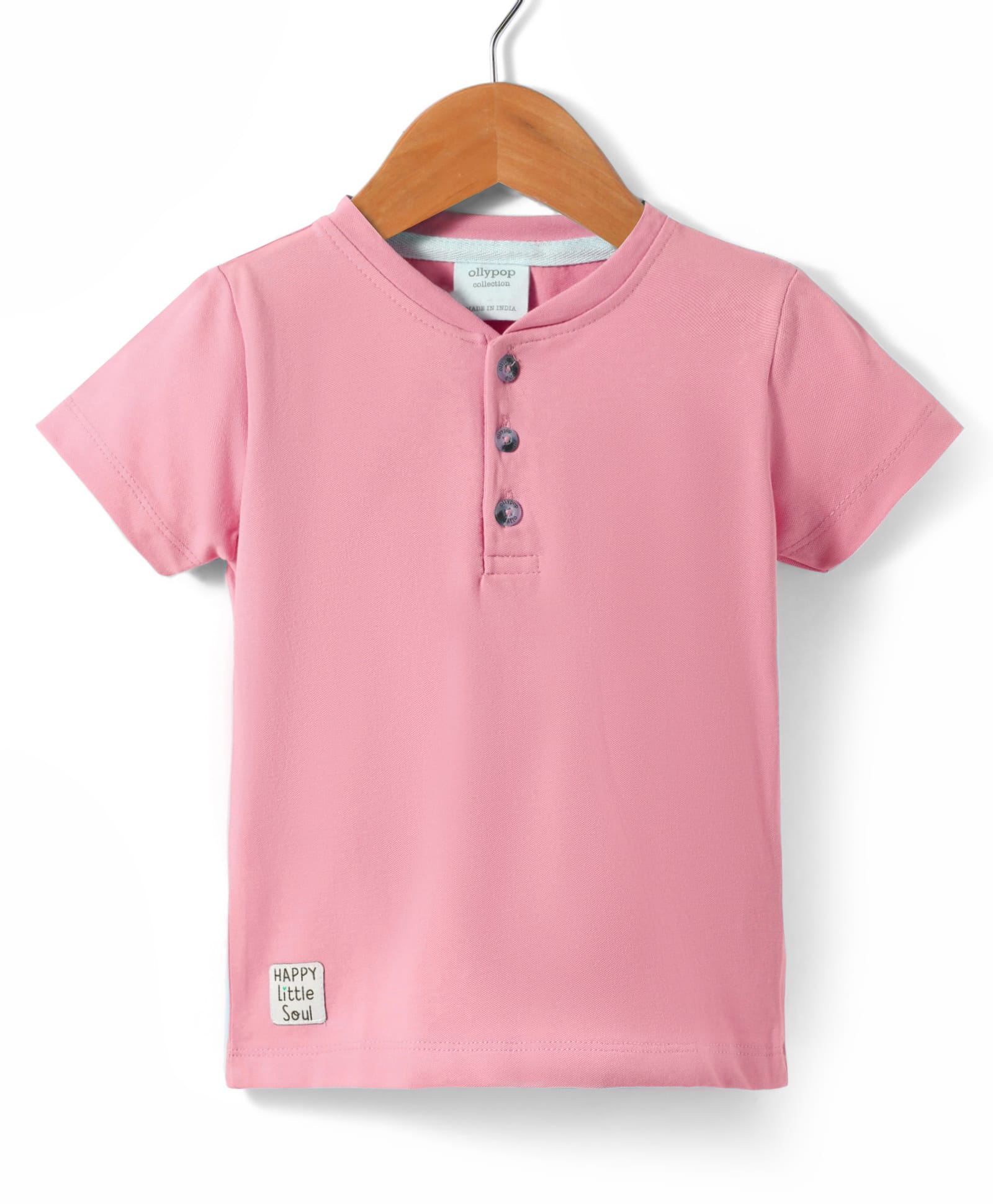 Ollypop Sinker Knit Half Sleeves T-Shirt With Patch Detailing - Pink-image-47