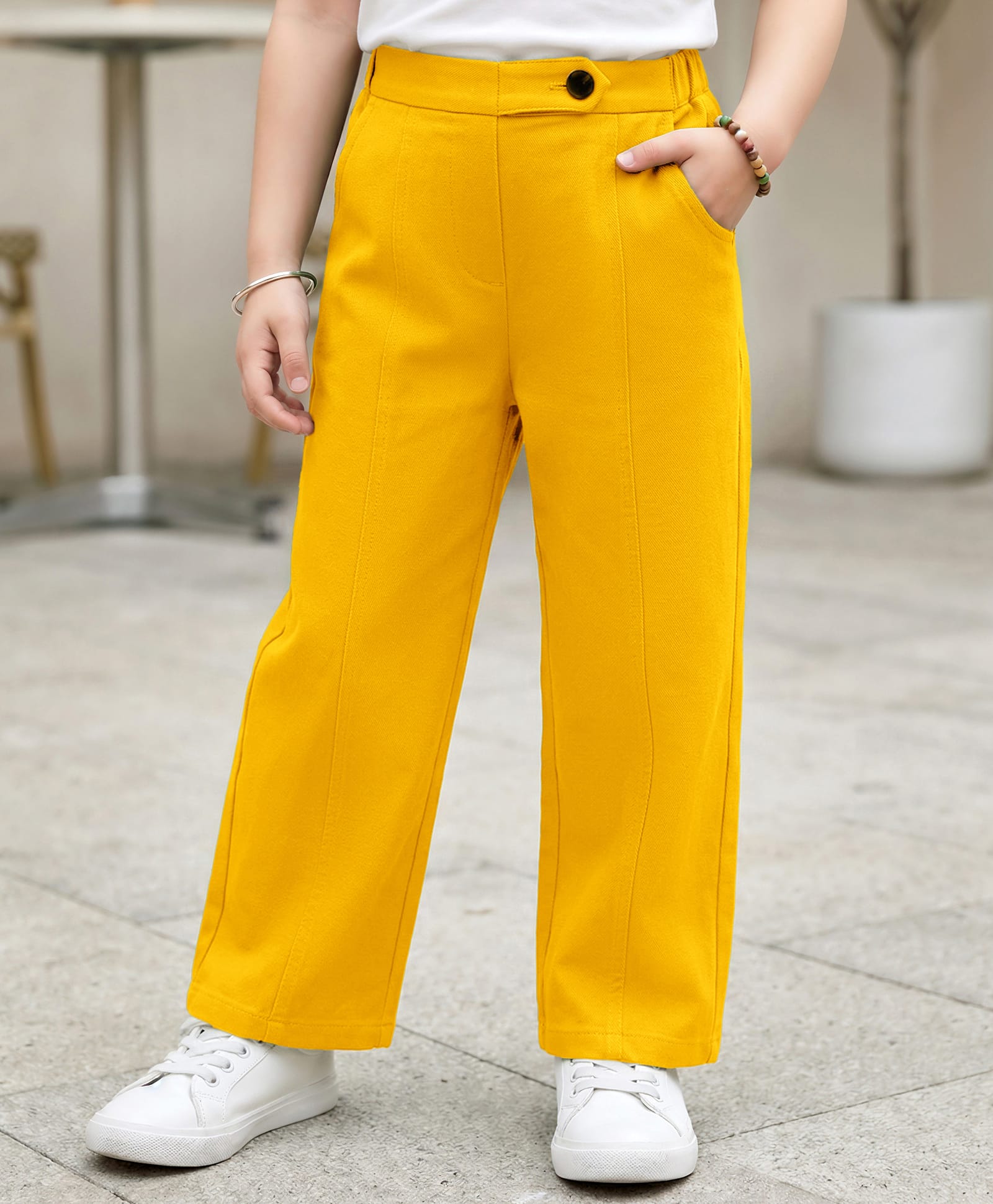 kookie kids india Kookie Kids Cotton Woven Full Length Wide Leg Lounge Pant With Pockets - Orange-picture-22