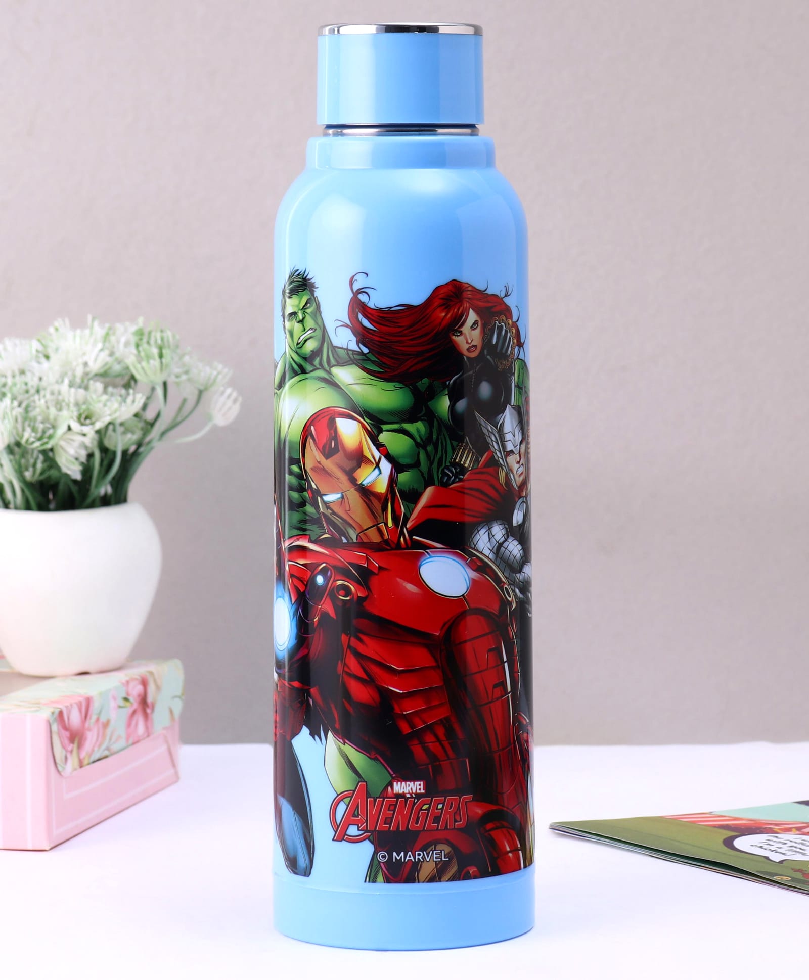 Cello Puro Steel Benz Icon Water Bottle With Marvel Avengers Print Light Blue - 520 ml.-image-38