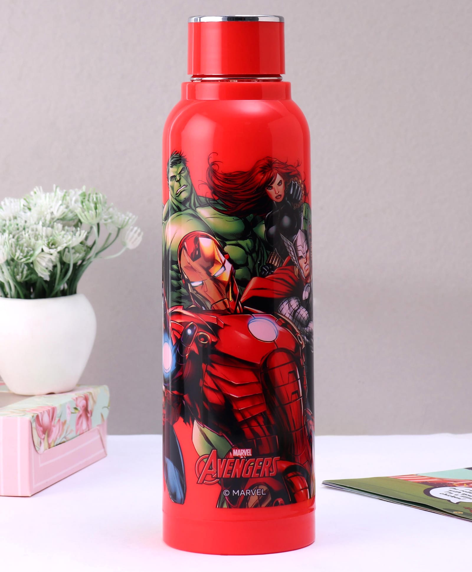 Cello Puro Steel Benz Icon Water Bottle With Marvel Avengers Print Red - 520 ml.-picture-48