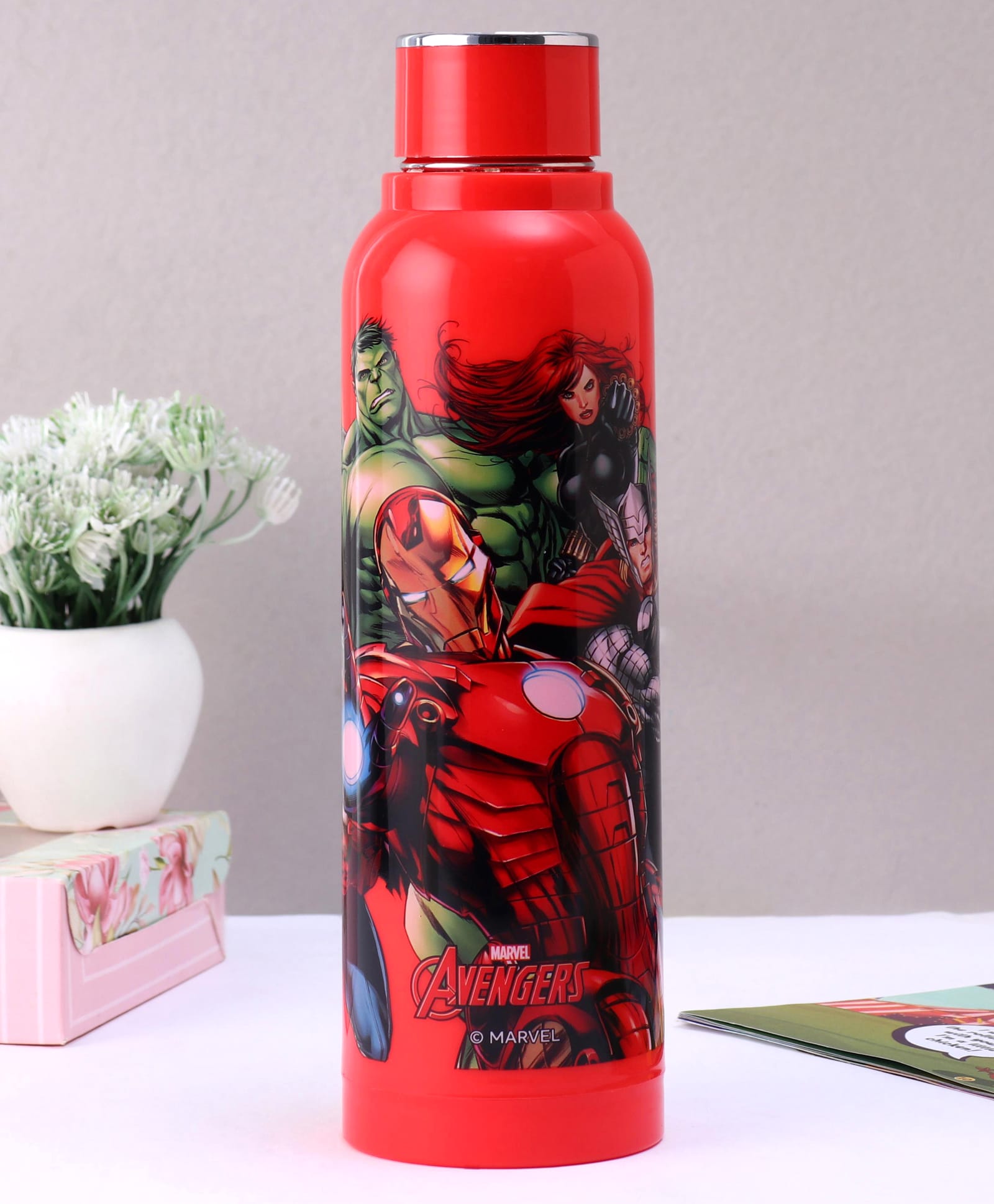 Cello Puro Steel Benz Icon Water Bottle With Marvel Avengers Print Red - 730 ml-picture-16