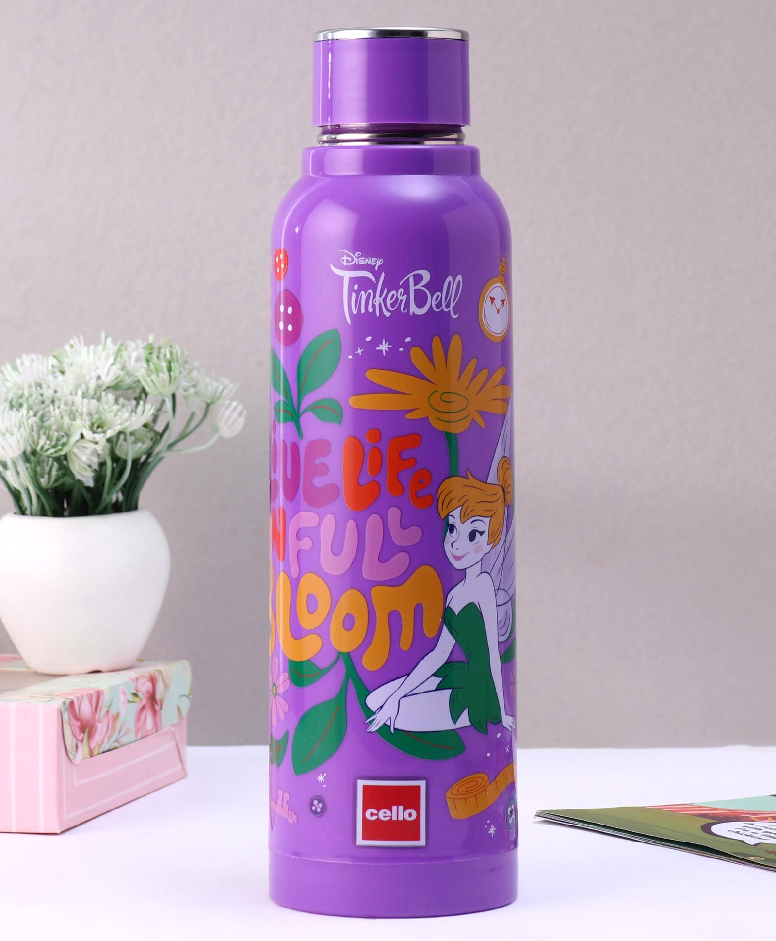 Cello Puro Steel Benz Icon Water Bottle With Disney Tinker Bell Print Violet - 730 ml.-image-29