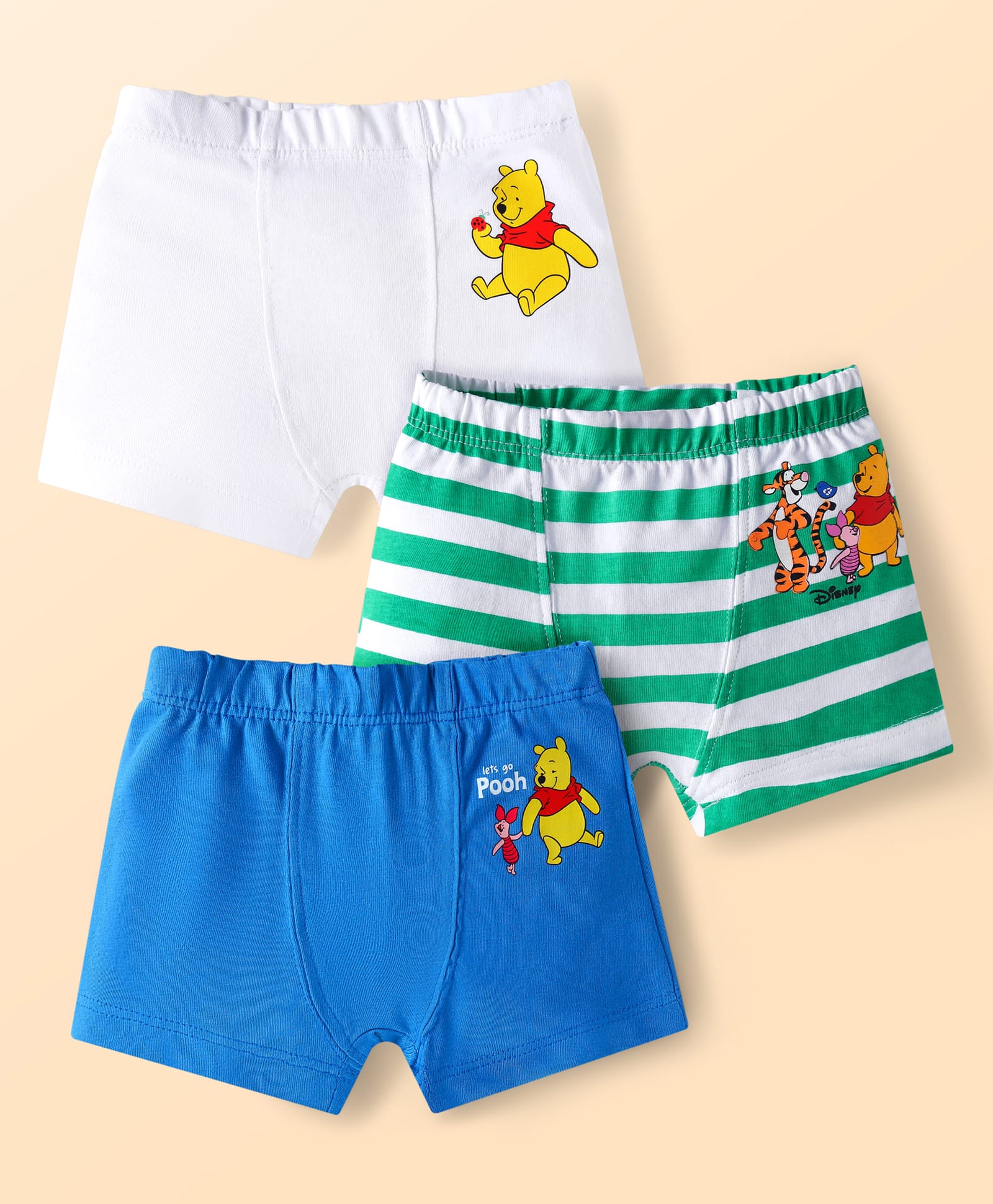 Babyhug Disney Lycra Knit Striped Trunks with Winnie & Friends Graphics Pack of 3 - Yellow Blue & White-image-47