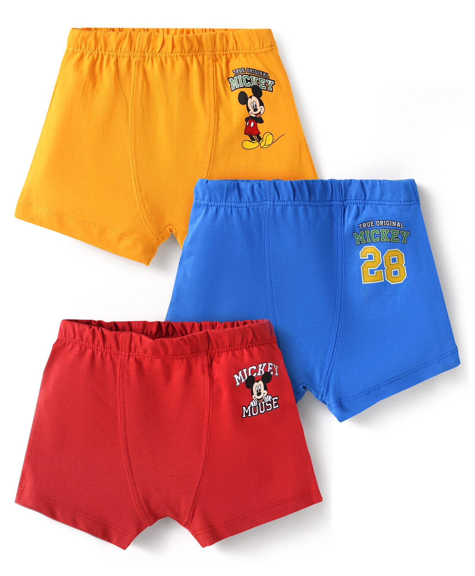 Babyhug Disney Lycra Knit Trunks With Mikcey Mouse Graphic Pack of 3 - Blue Red & Yellow-image-37