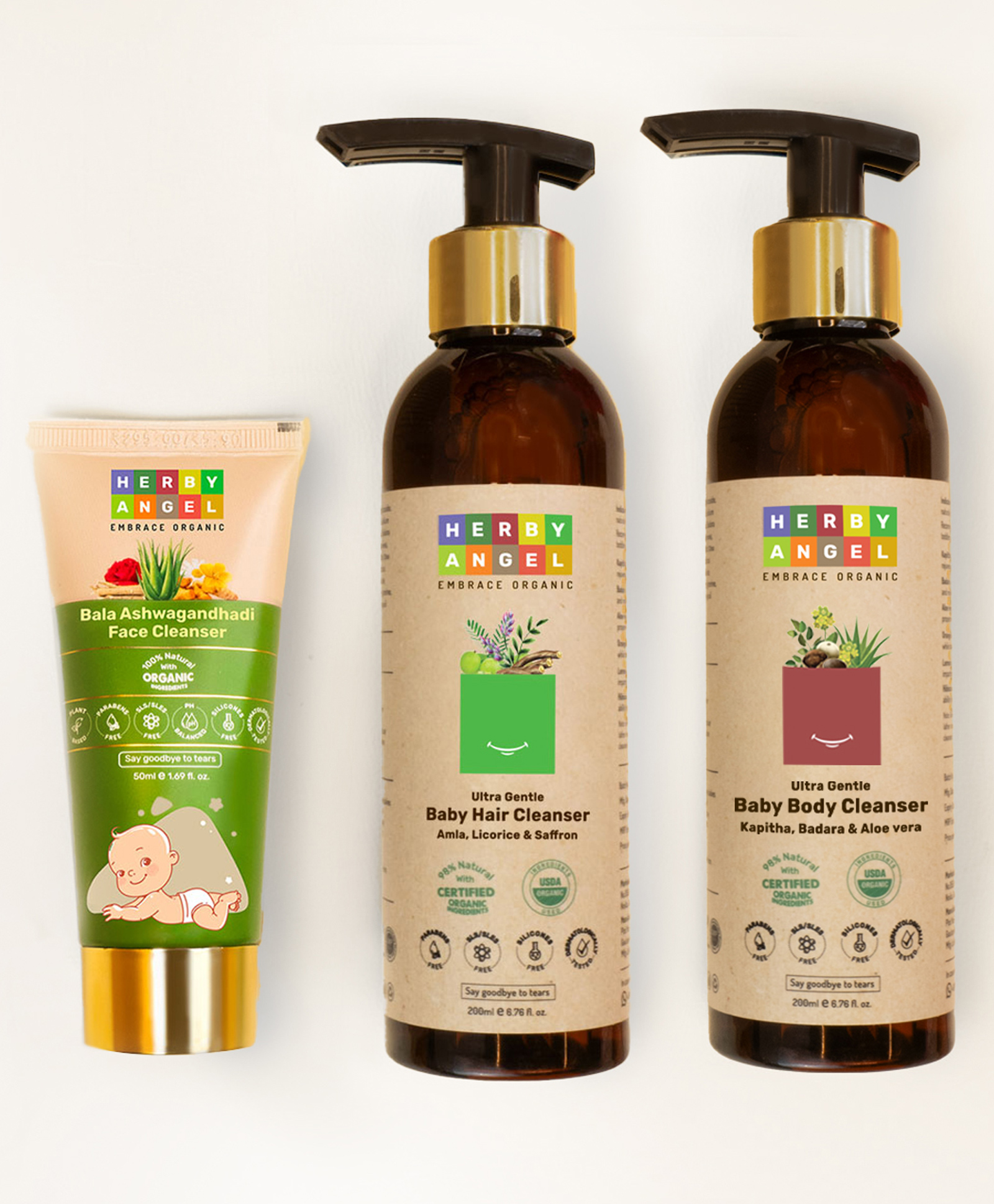 Herby Angel All In One Cleansing Trio Pack For Kids - Face, Hair & Body Cleanser For Kids, Kids Face Wash,Baby Bath - Paraben,SLS/SLES, Alcohol and Silicon Free | Dermatologically Tested | Pack of 3-image-9