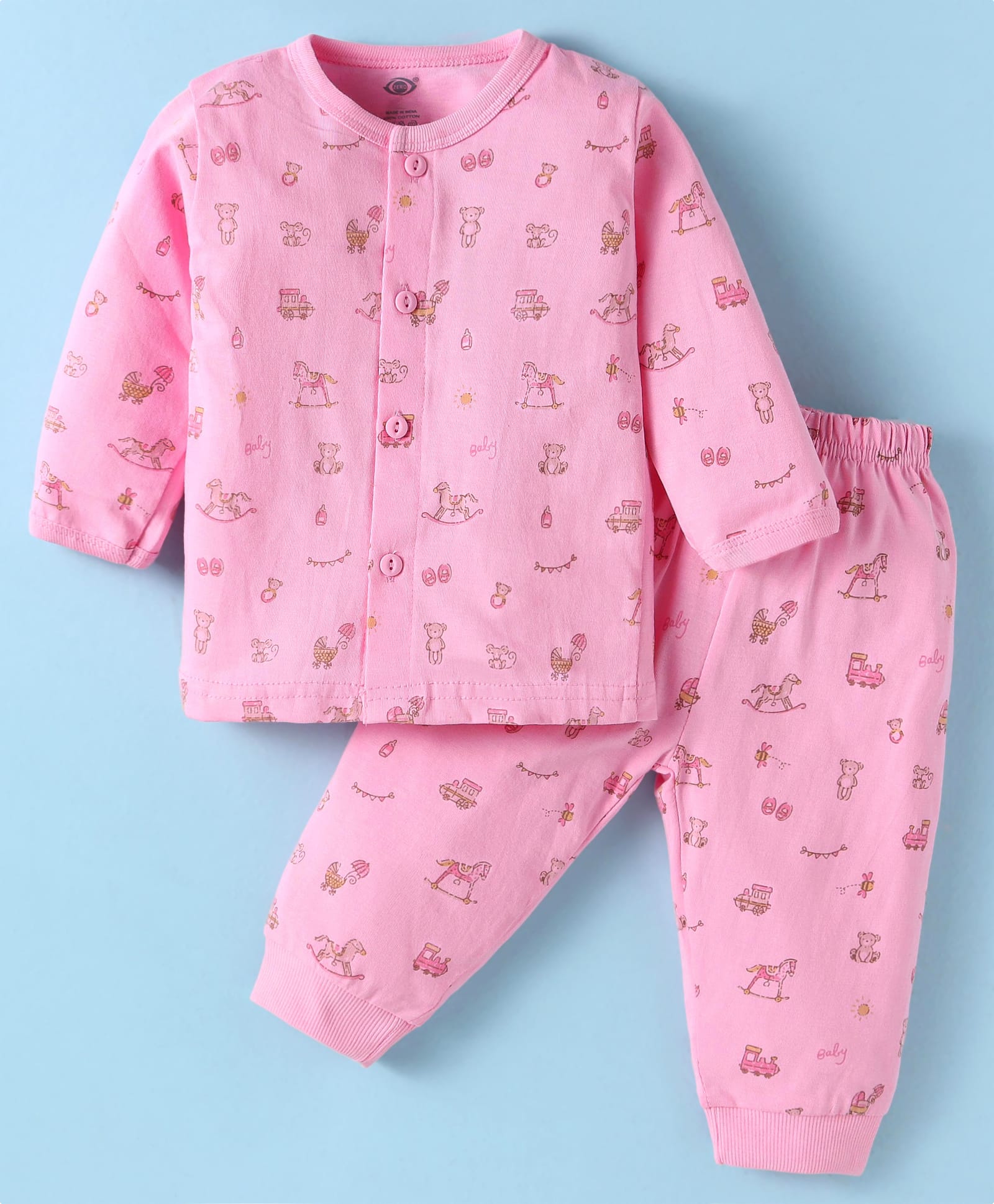 Zero Sinker Knit Full Sleeves Night Suit With Toys Print - Light Pink-picture-10