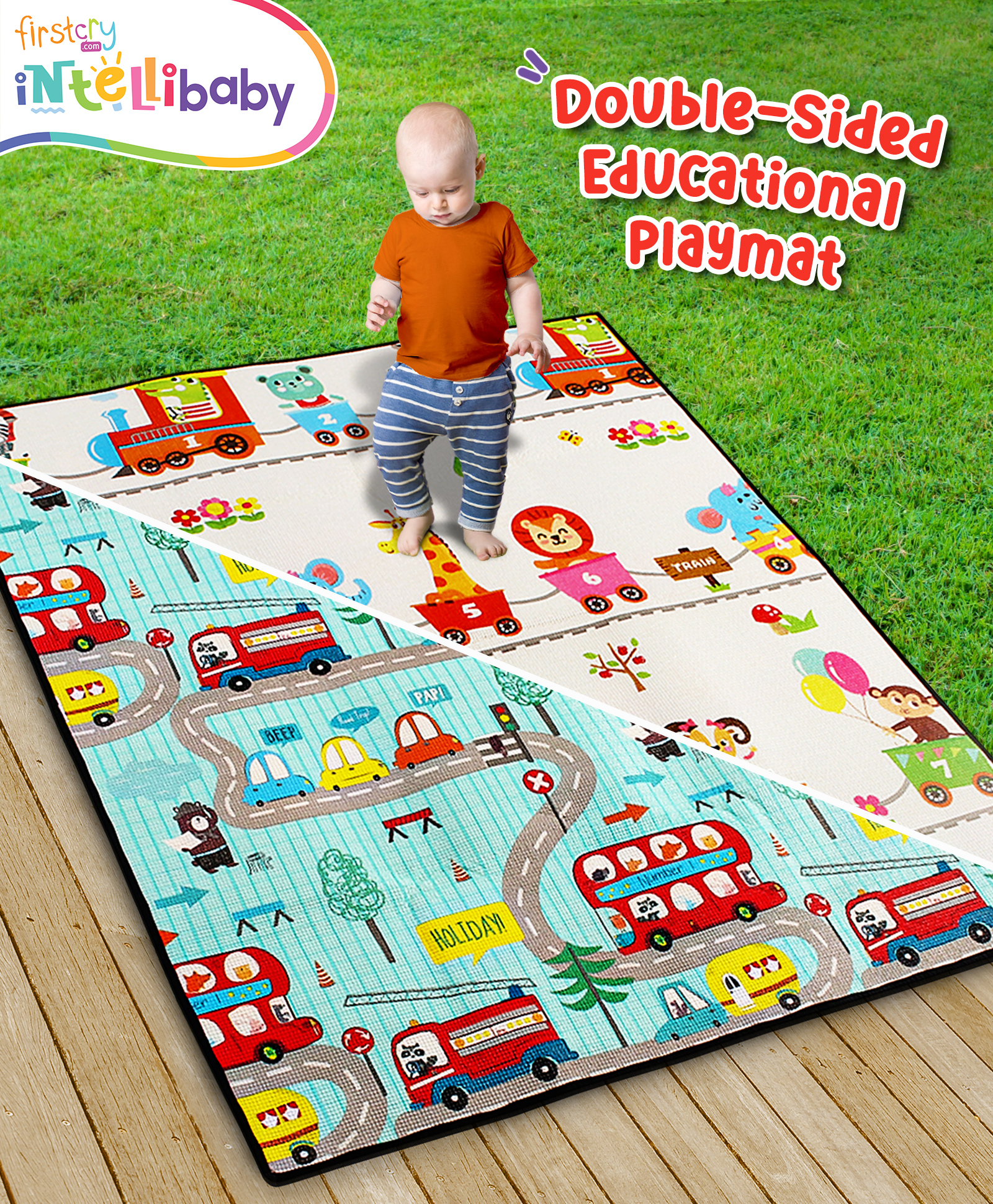 Intellibaby Animal Holiday Time Educational Play Mat for Kids | Soft | Boosts Creativity | Non-Toxic | Waterproof | Anti-Skid | Large Size | Lightweight | Reversible | Easy to Clean | Perfect for Babies & Toddlers | Paediatrician Approved-image-46