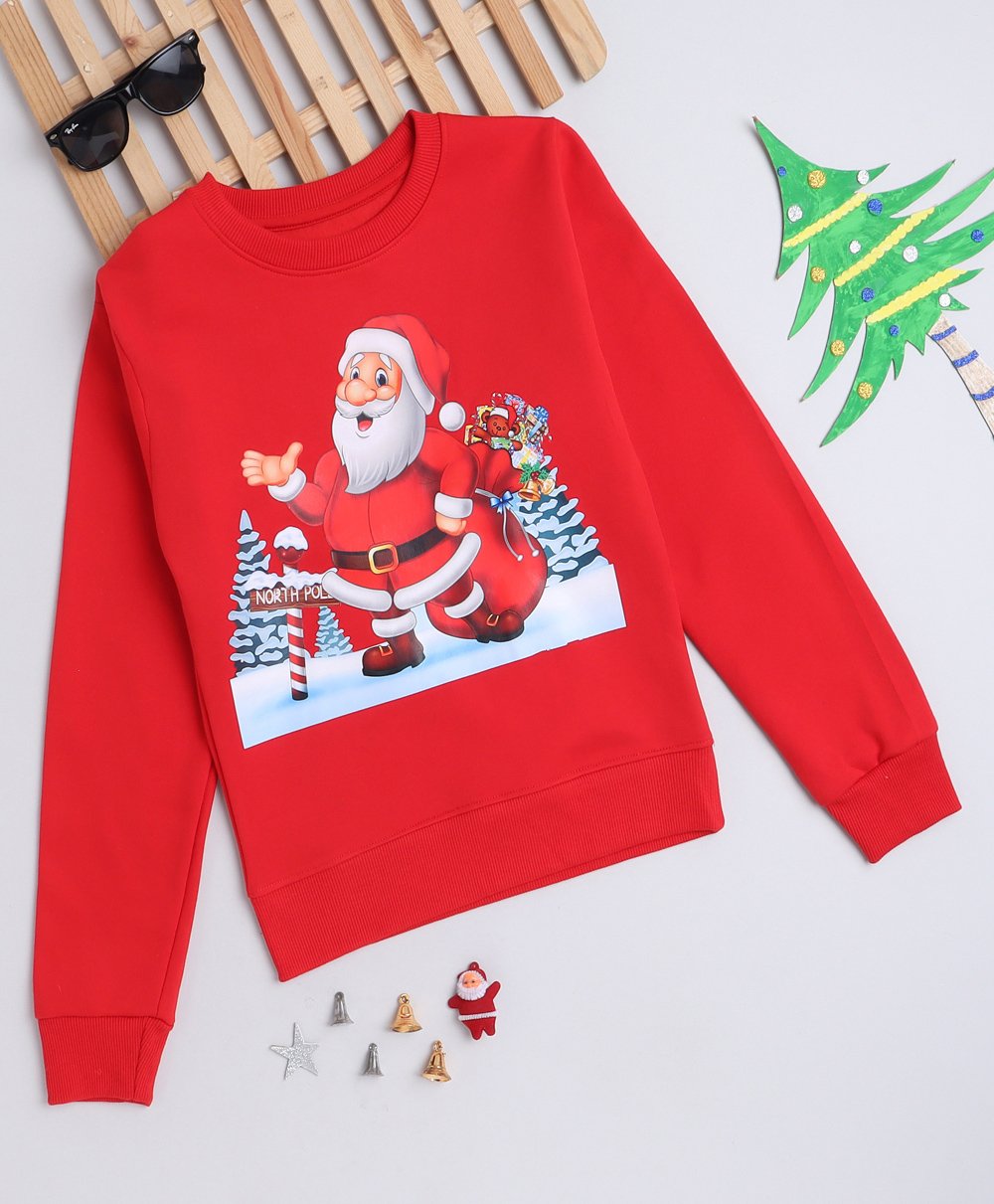Ninos Dreams Fleece Christmas Theme Full Sleeves Santa Claus Printed Sweatshirt - Red-picture-18