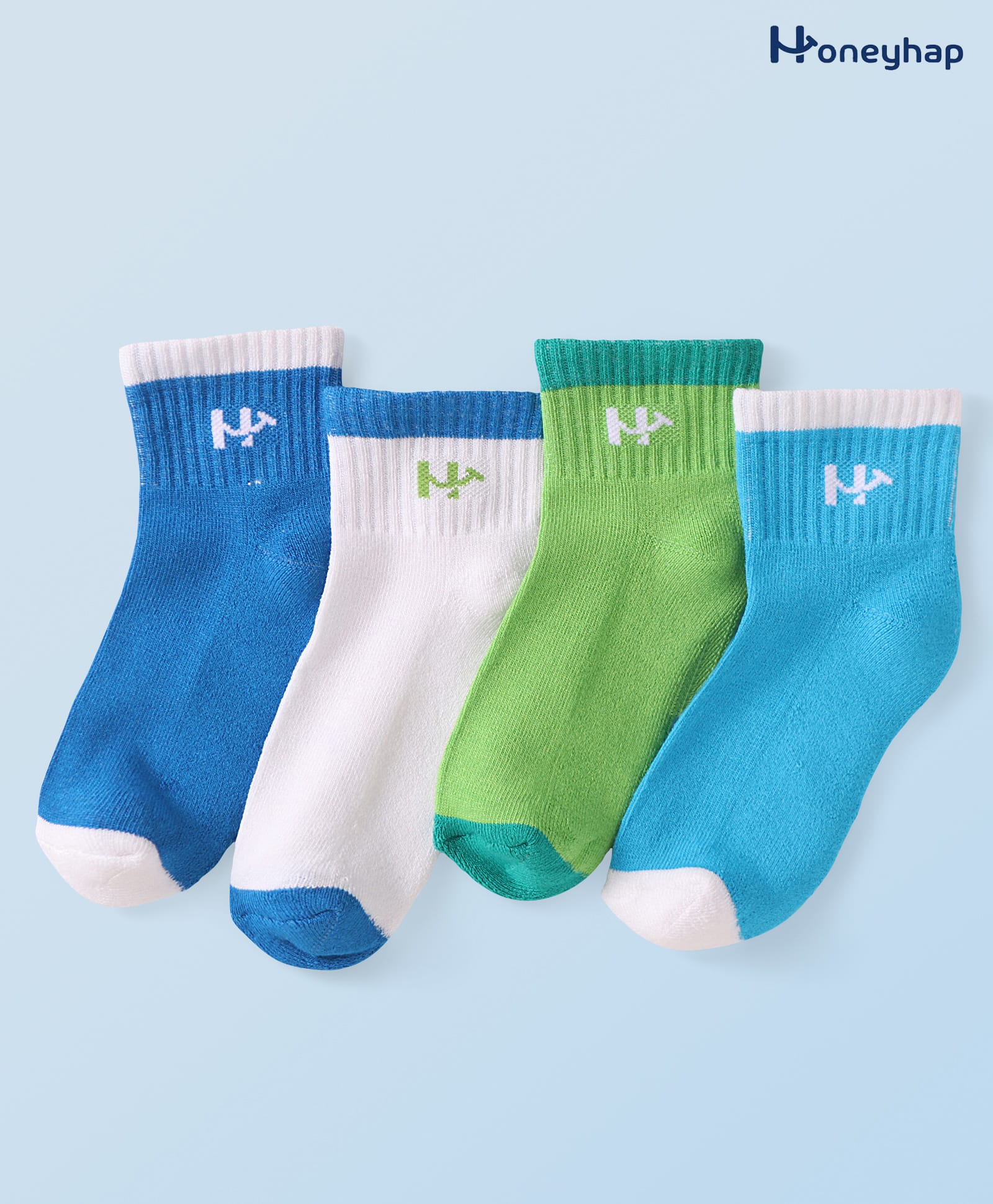 Honeyhap Premium Cotton Bamboo Spandex Socks with Bio Finish Pack of 4- Green White & Blue-picture-21
