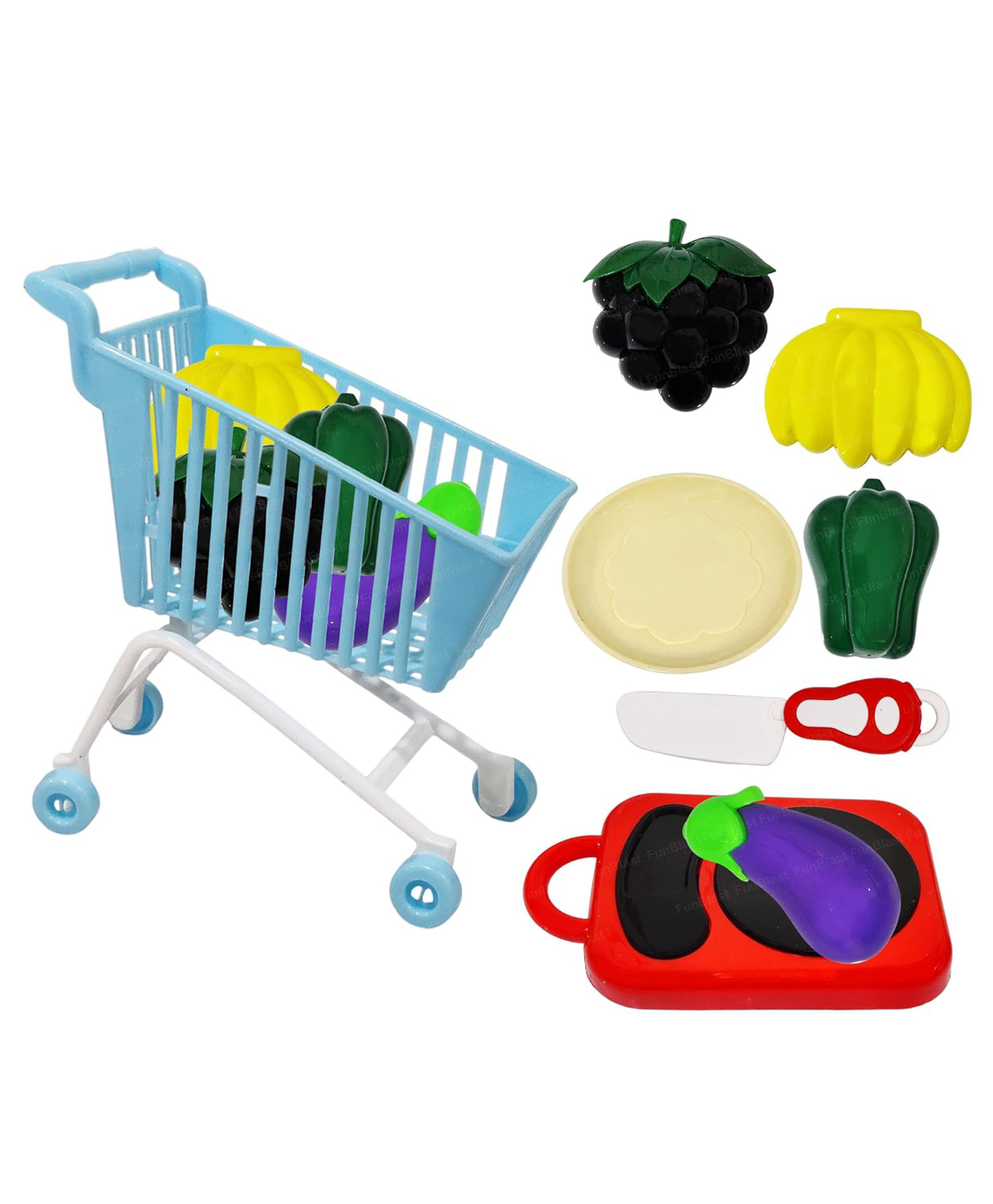 FunBlast Realistic Fruit and Vegetable Play Set Toys with Trolley8 Pcs-picture-26