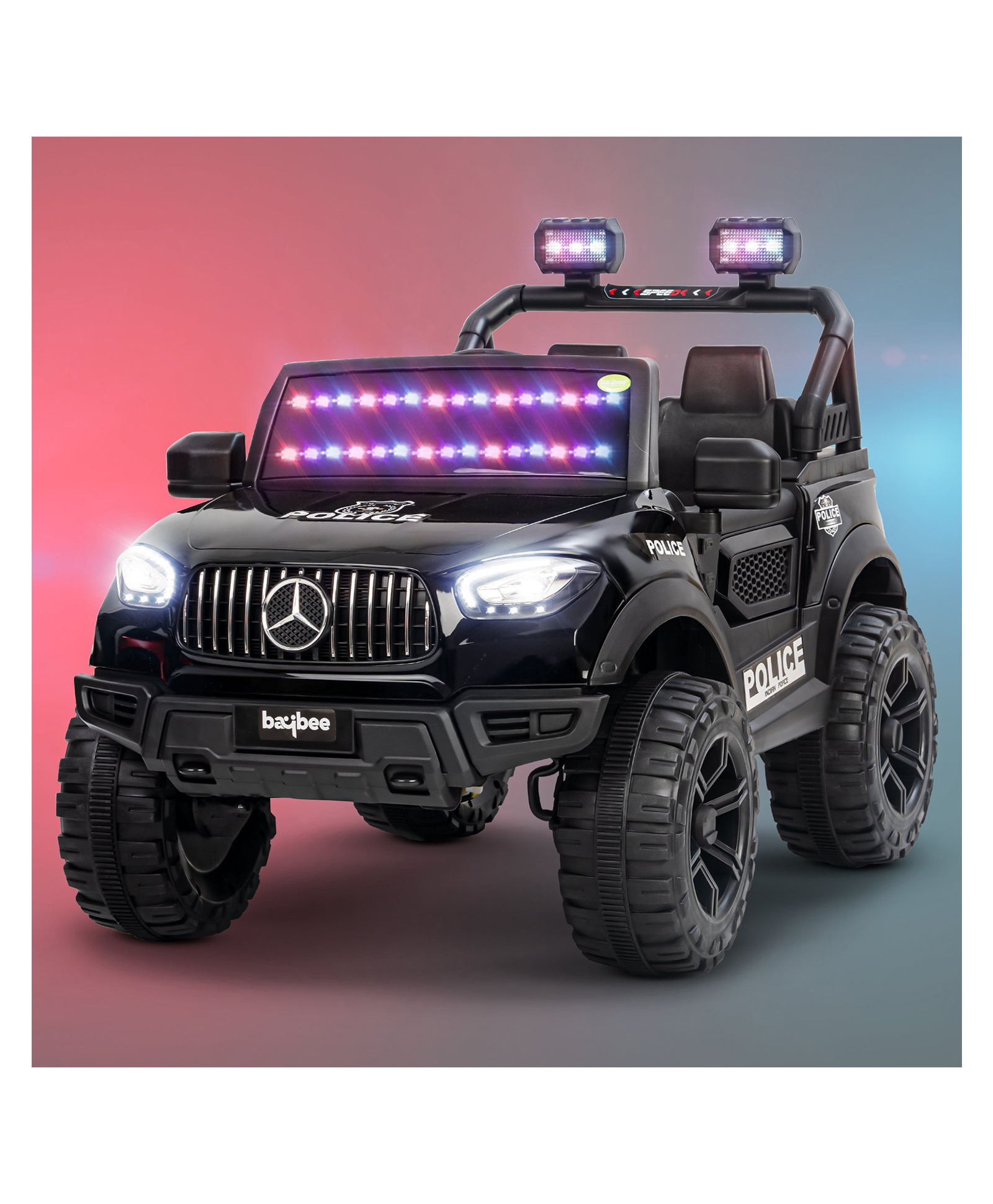 Baybee Renegade Police Edition Battery Operated Jeep for Kids, Ride on Toy Kids Car with Windshield Light & Music | Baby Rechargeable Battery Car | Electric Jeep Car for Kids (Black)-image-16