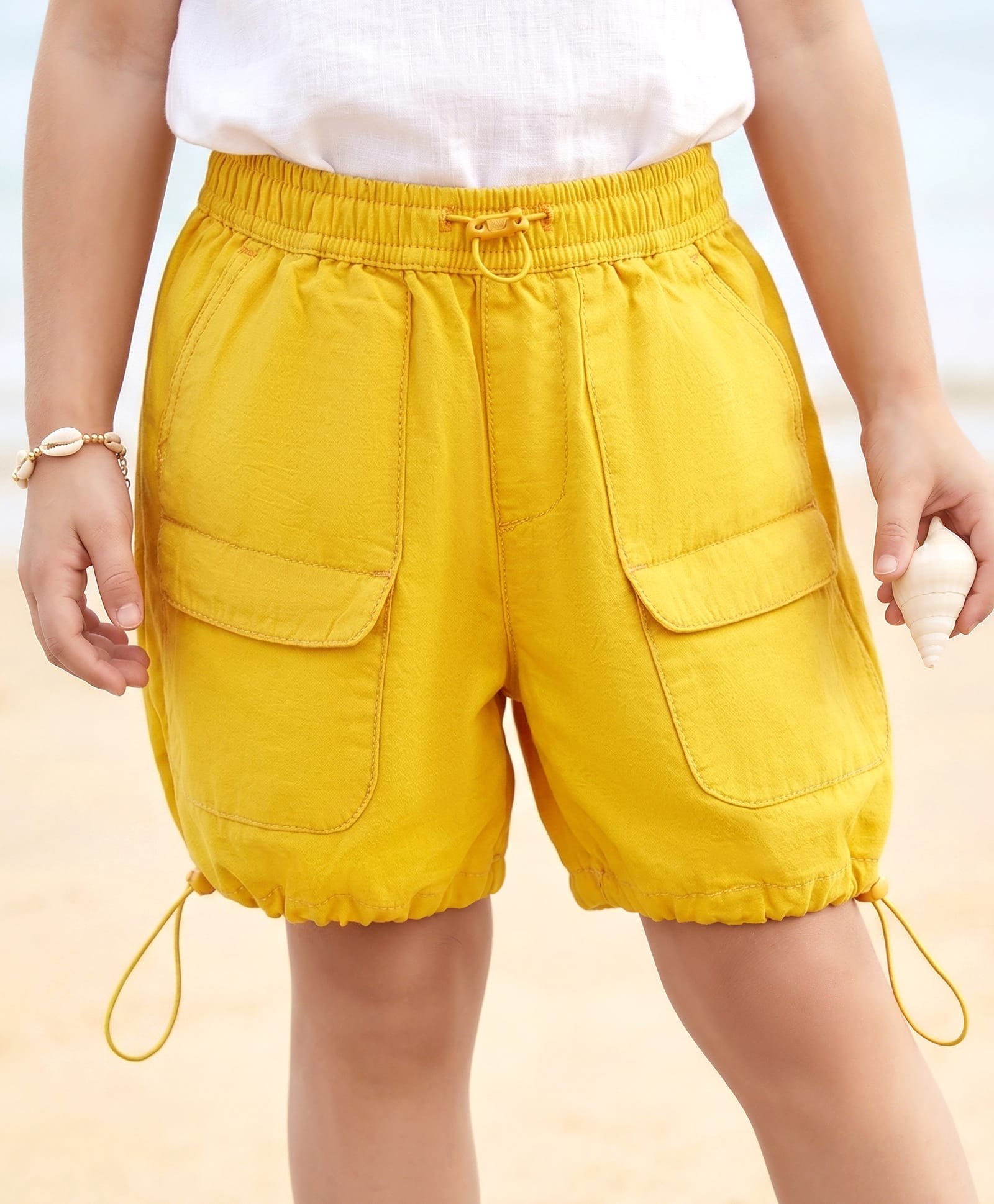 Kookie Kids Cotton Woven Solid Shorts With With Side Toggles - Yellow-image-17