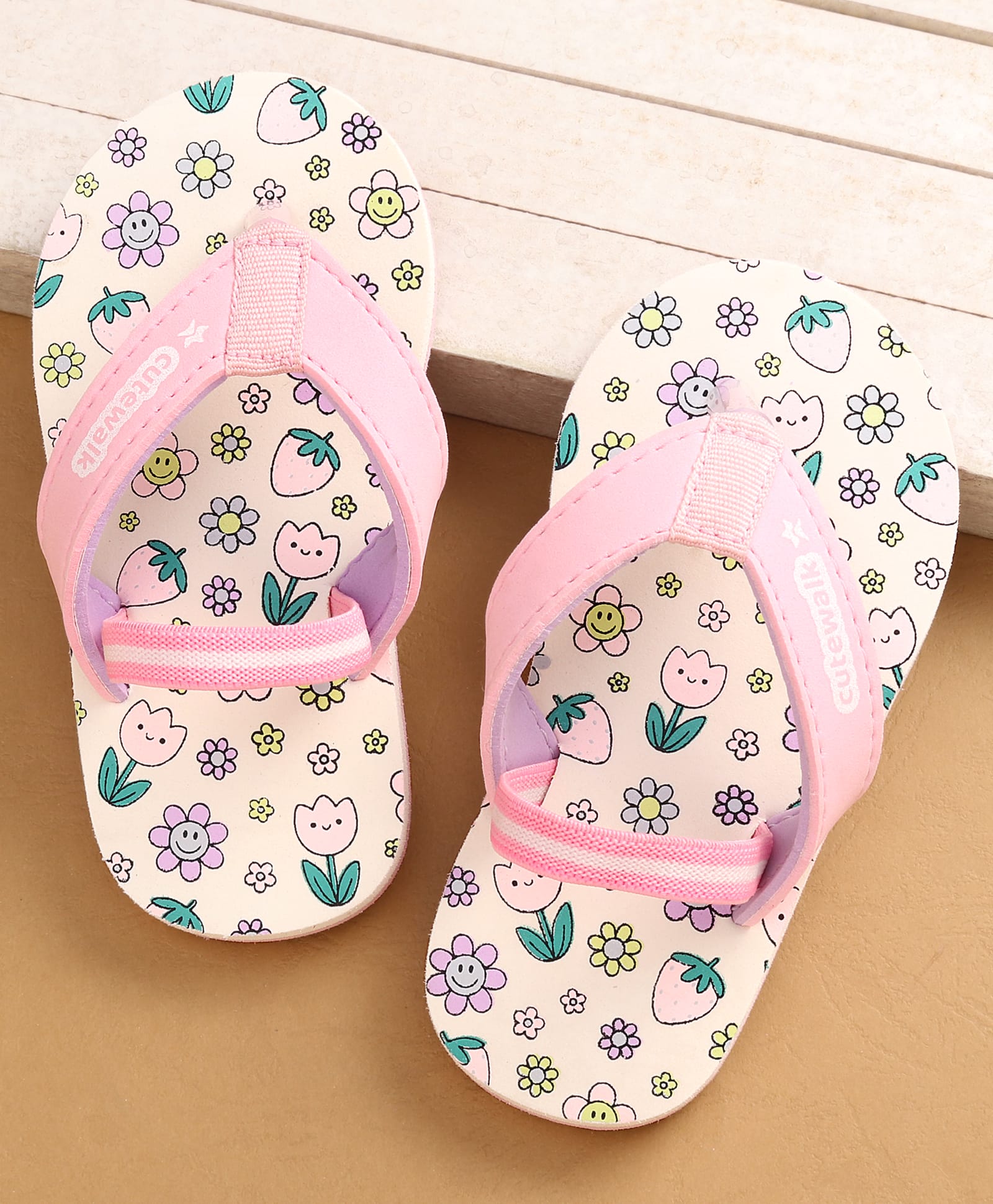 Cute Walk by Babyhug Flip Flops with Floral Print & Back Strap - Pink & Lilac-image-46
