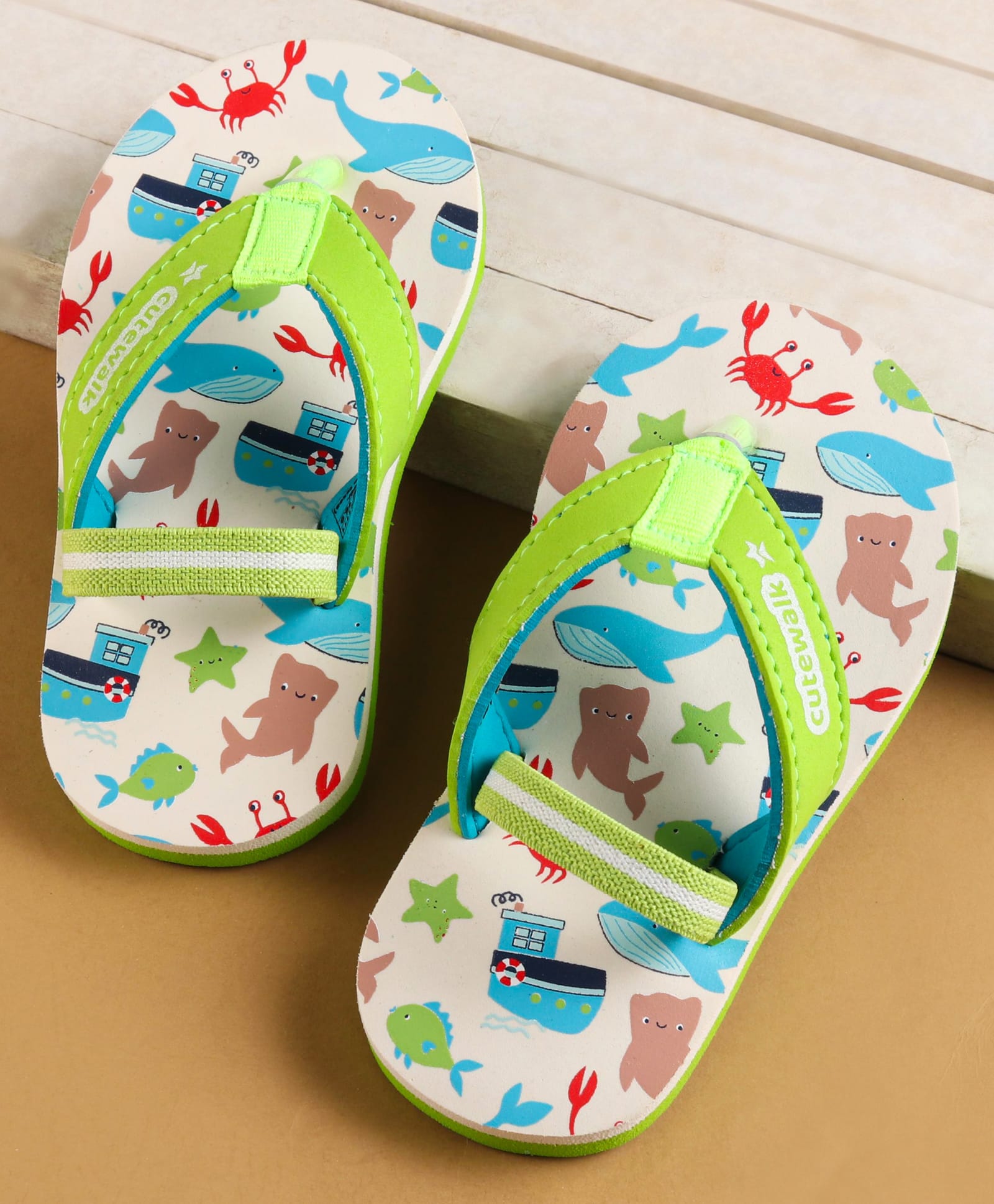 Cute Walk by Babyhug Flip Flops with Backstrap & Sea life Theme - Light Green-picture-22