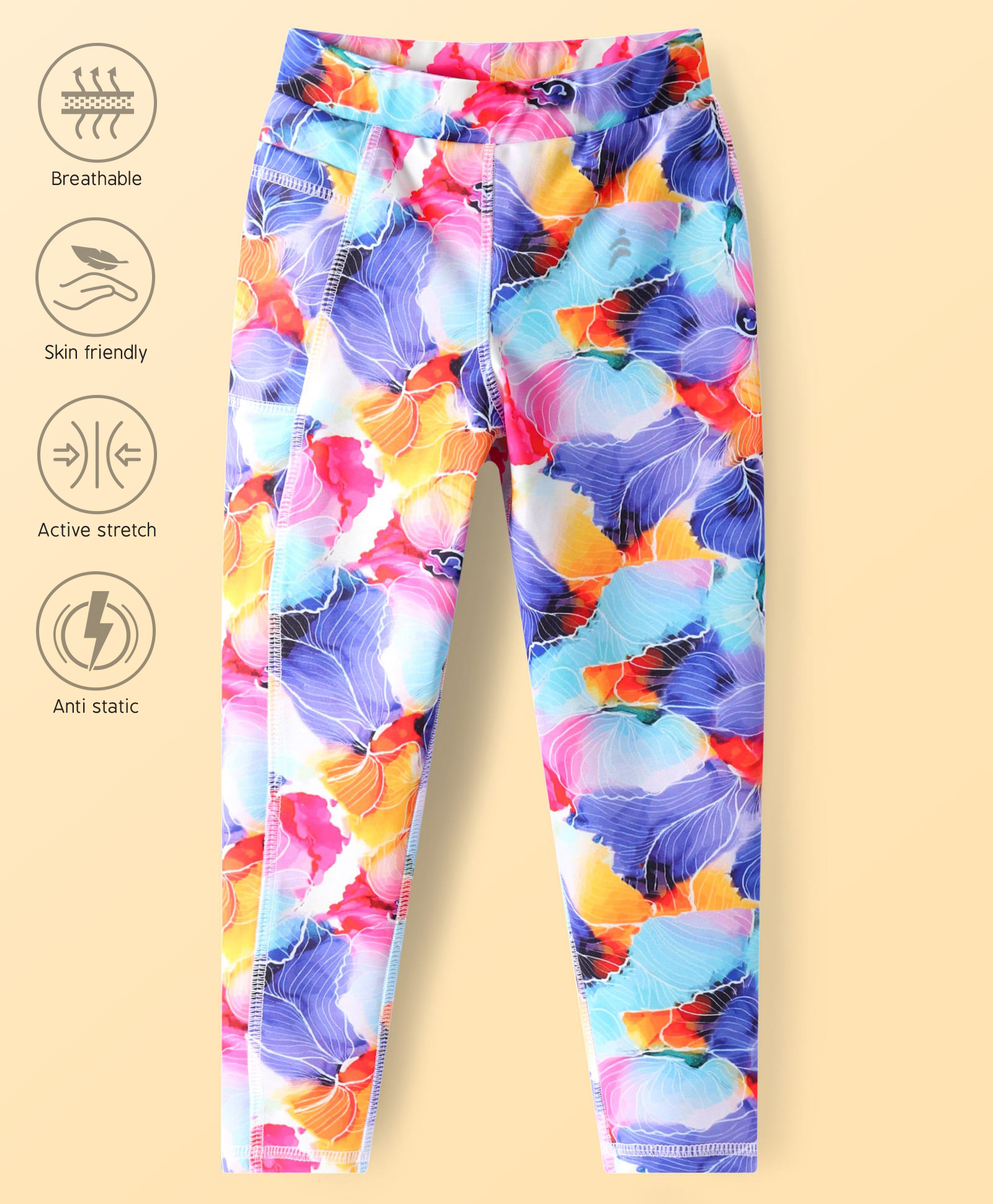 Pine Active Knit Full Length Super Stretch Leggings With Floral Print - Violet-picture-17