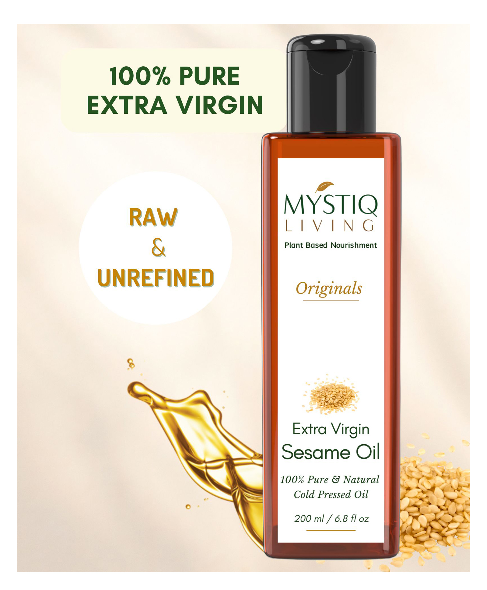 Mystiq Living Virgin Sesame Oil -200ml For Baby Body Massage Hair Face & Skin 100% Pure And Cold Pressed-picture-26