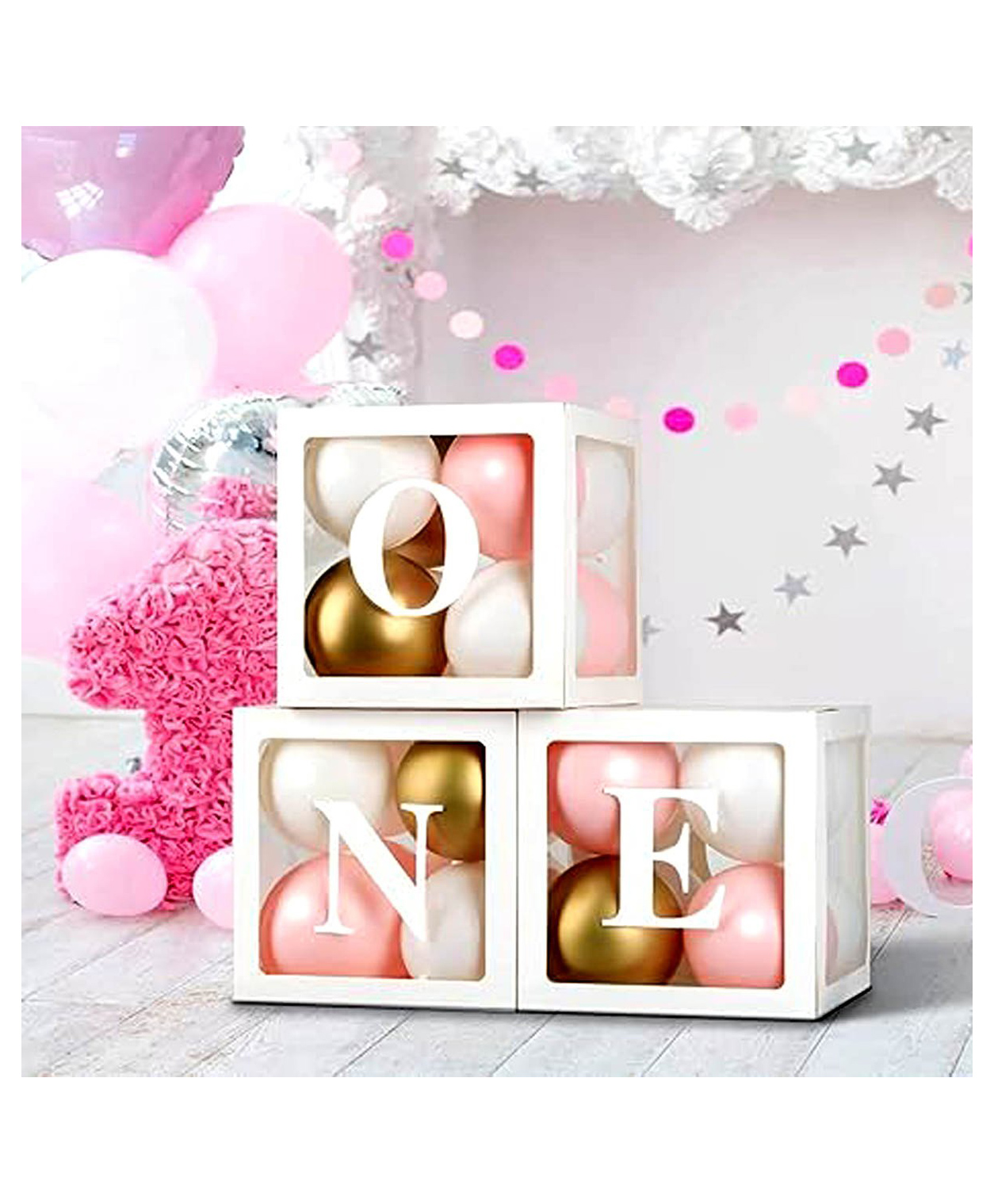 Shopperskart One Balloon Box for 1st birthday decoration kit is perfect for baby shower celebration-Pack of 3 - White