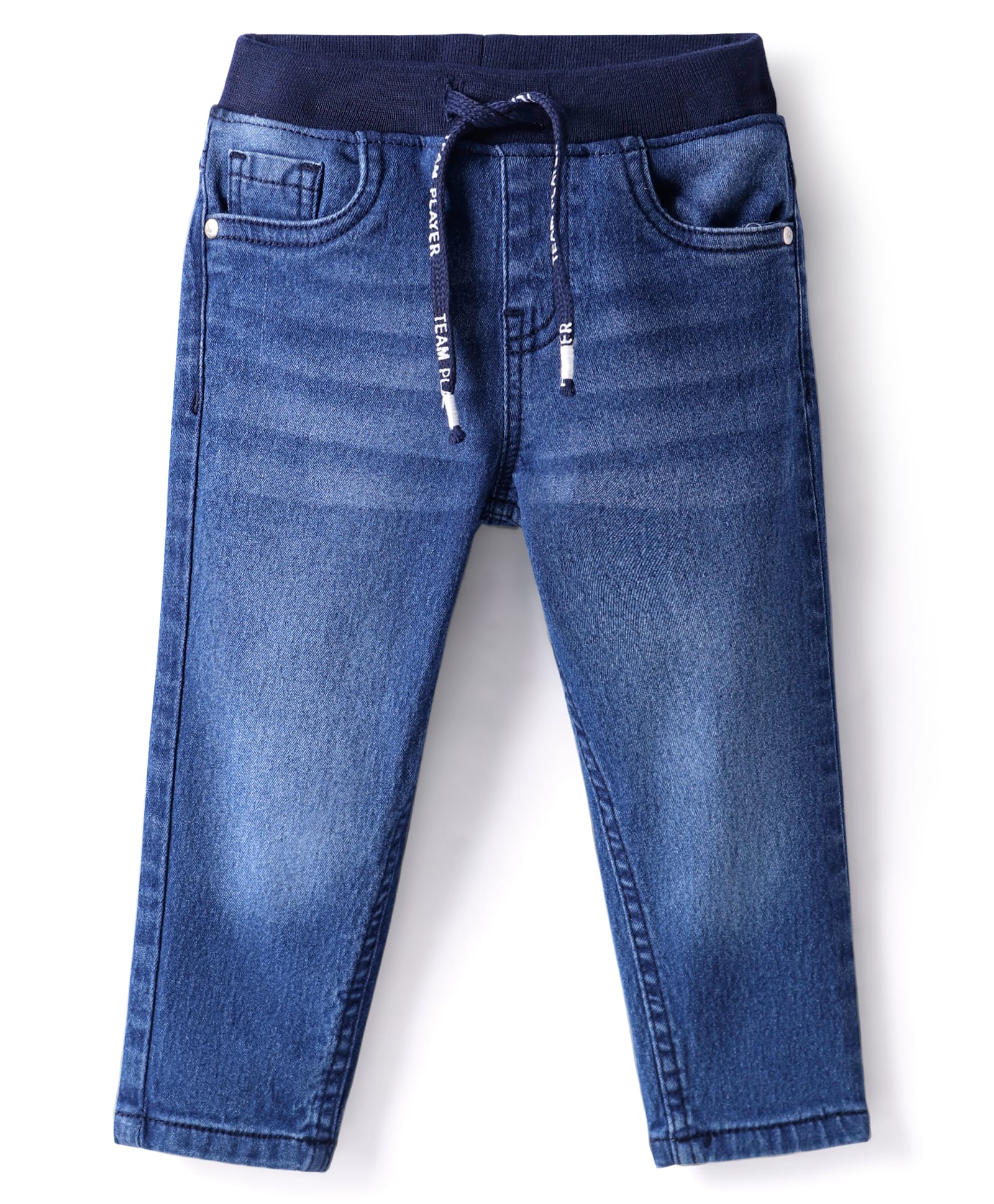 Babyhug Full Length Solid Washed Denim Jeans With Stretch - Blue-picture-13
