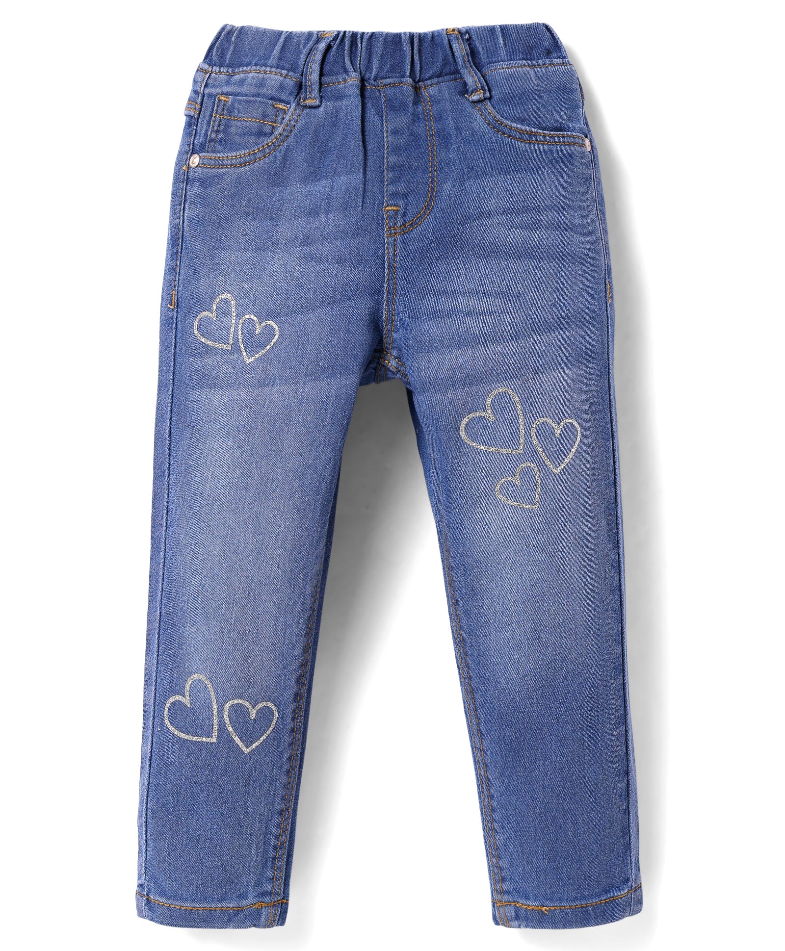 Babyhug Full Length Denim Jeans With Stretch & Heart Print - Blue-picture-13