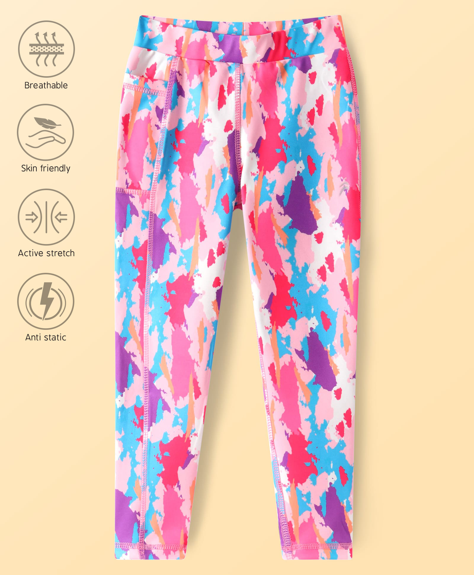 Pine Active Knit Full Length Super Stretch Leggings With Abstract Print - Dark Pink