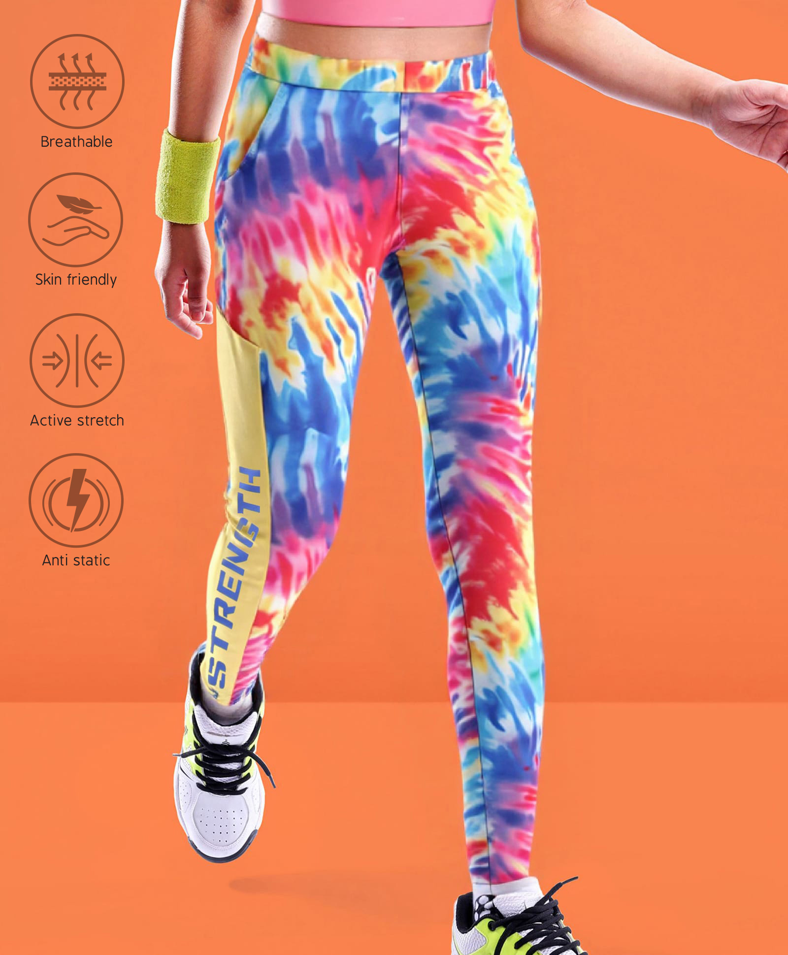 Pine Active Full Length Super Stretch Leggings - Yellow & Blue-picture-27