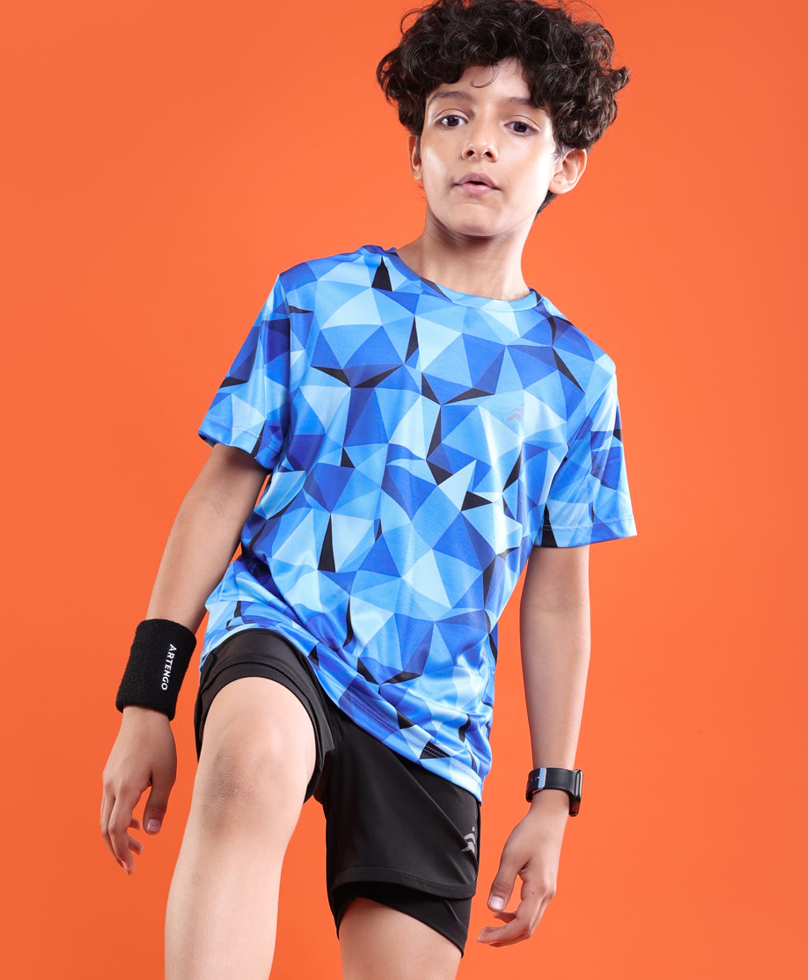 Pine Active Knit Half Sleeves T-Shirt Geometric Pattern - Blue-picture-10