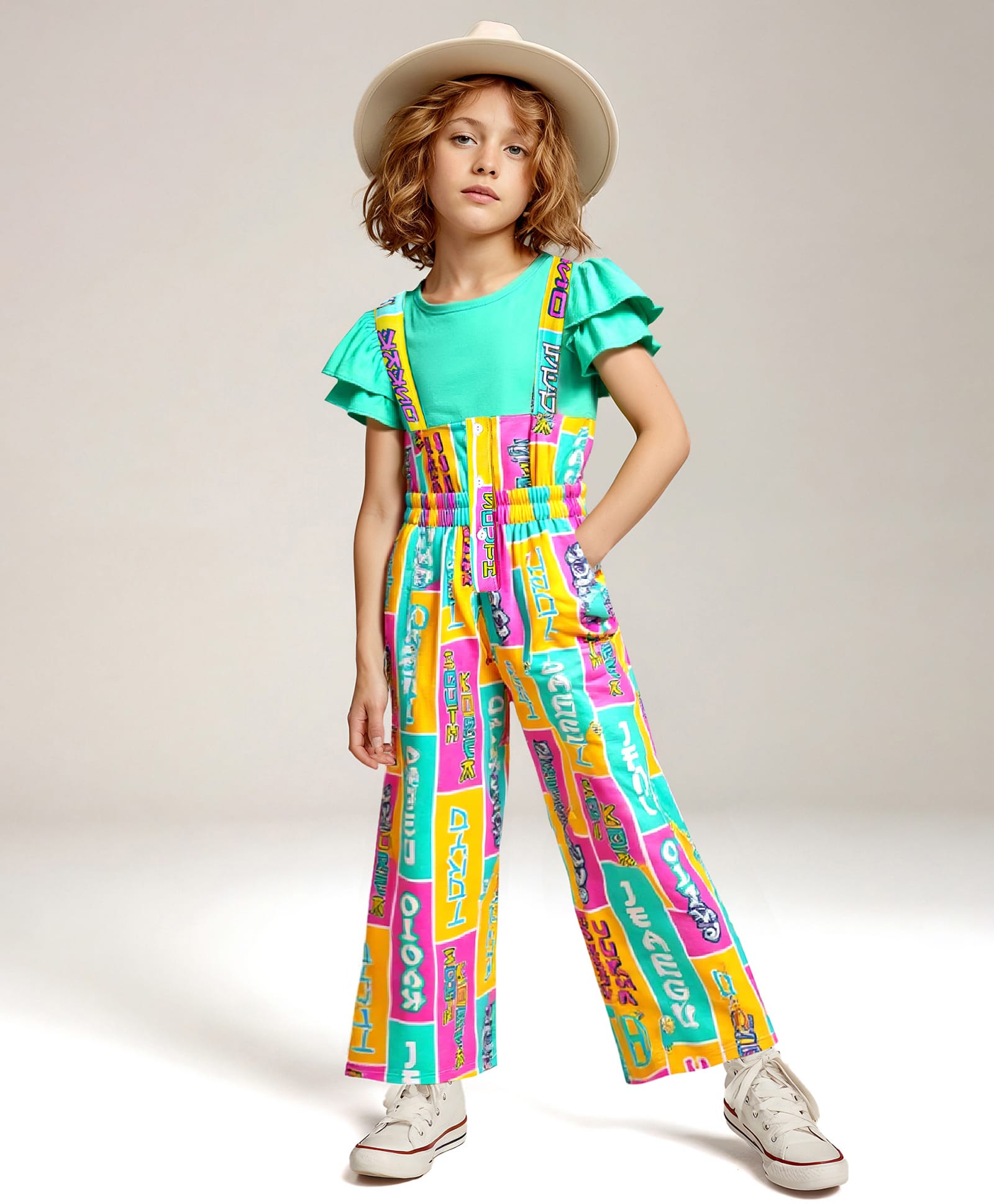 ollington st. Ollington St.100% Cotton Printed Dungaree & Half Sleeves Inner Top - Sea Green-picture-26