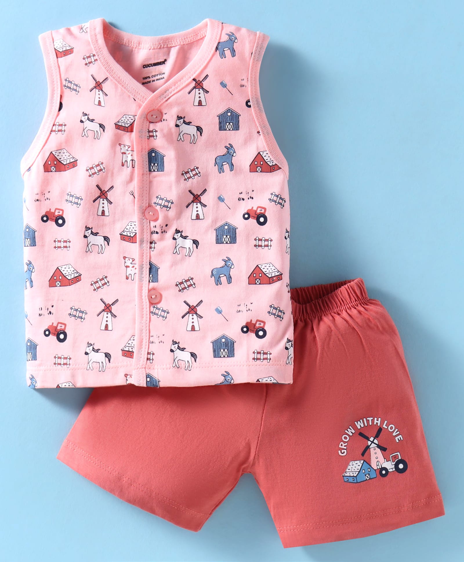 CUCUMBER Sinker Knit Sleeveless Shorts Night Suit with Animal Print - Baby Pink-picture-32