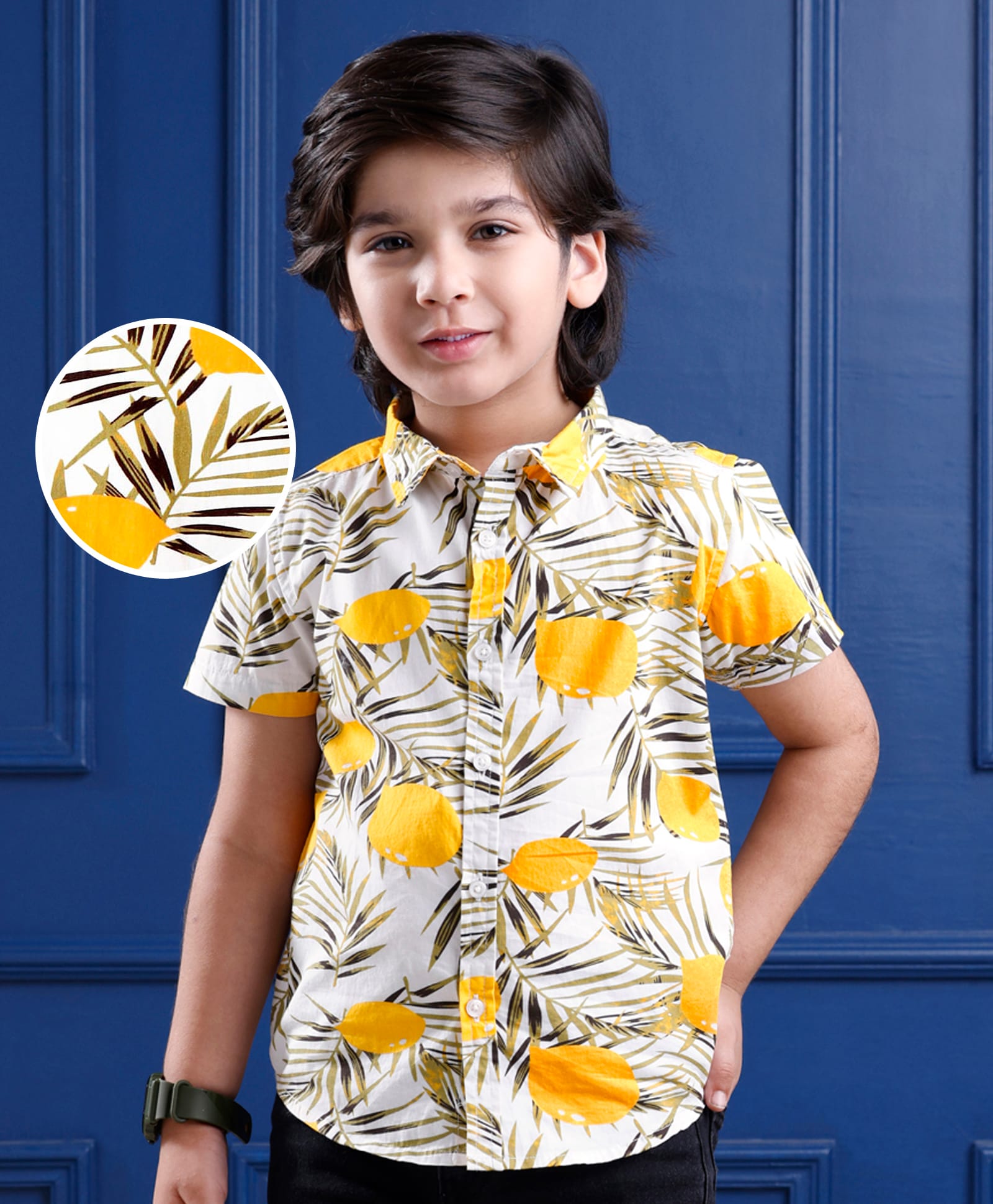 Mark & Mia Cotton Woven Half Sleeves Shirt With Tree Print - White-image-24